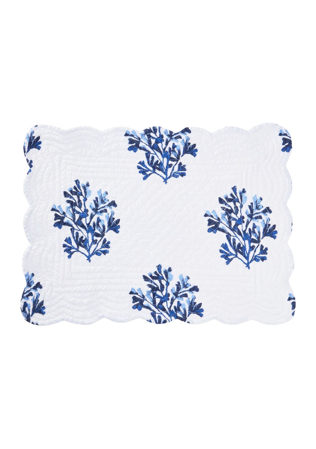 Blue and White Reversible Coastal Quilted Scalloped Placemat