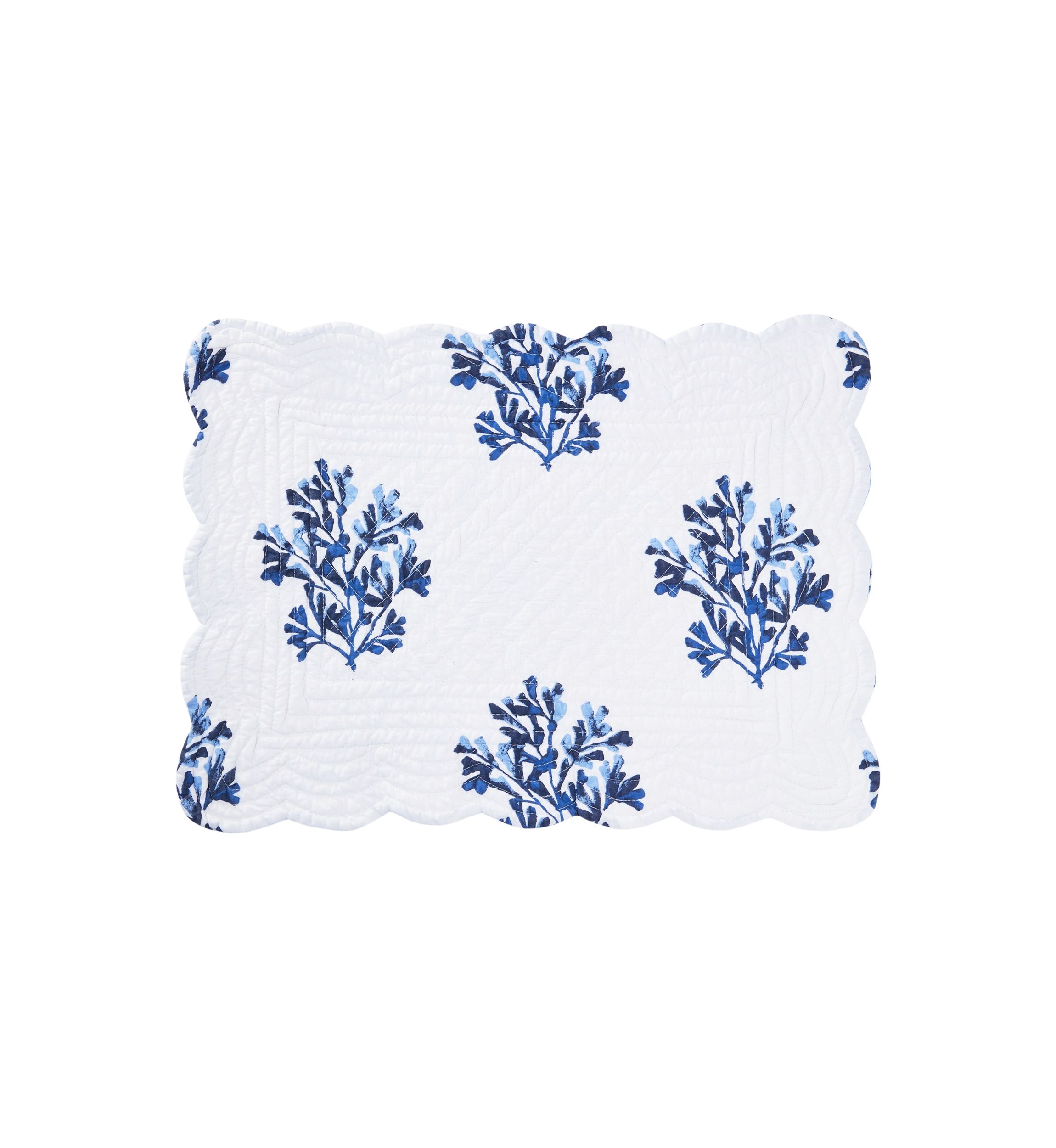 Blue and White Reversible Coastal Quilted Scalloped Placemat