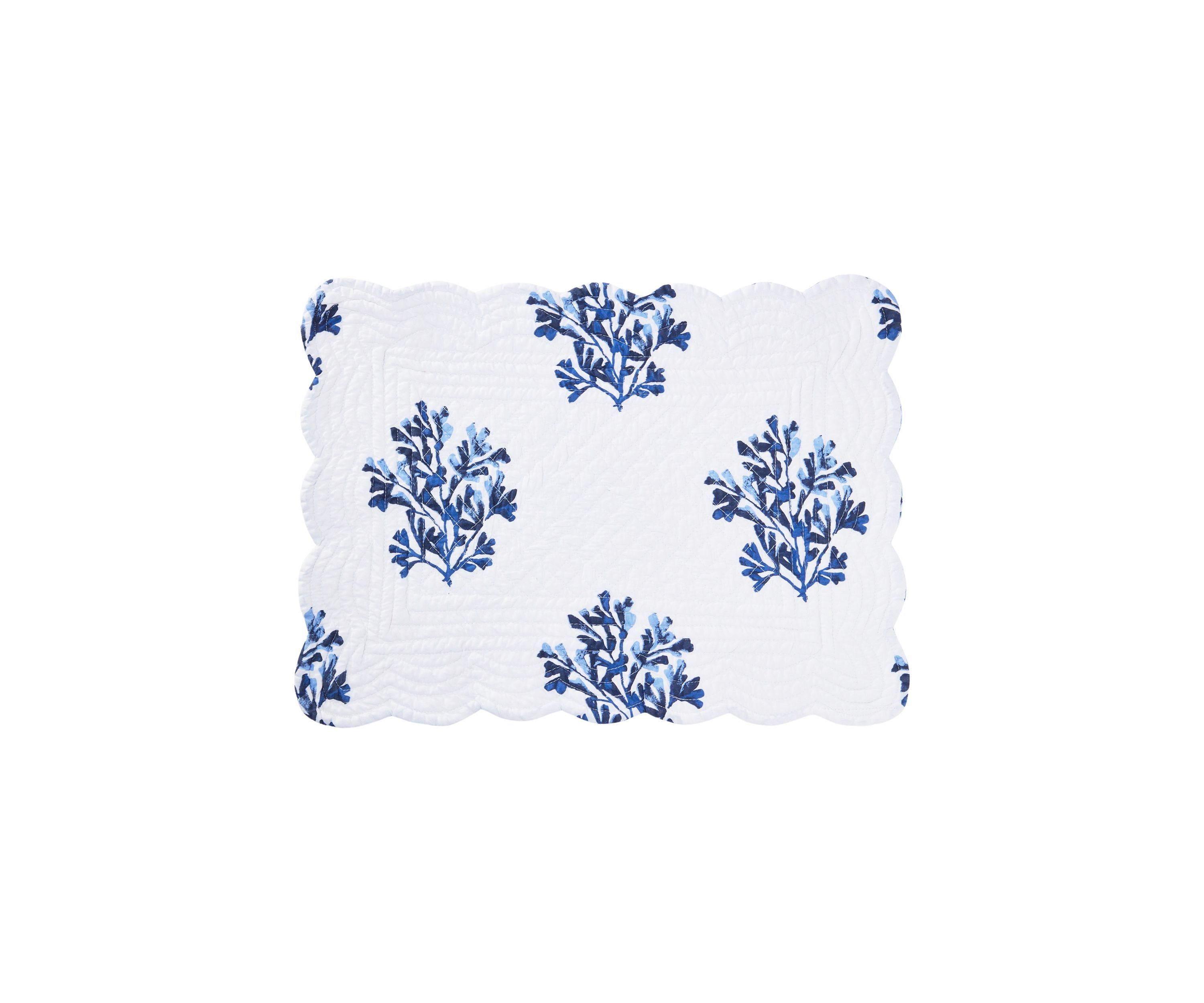 Blue and White Reversible Coastal Quilted Scalloped Placemat