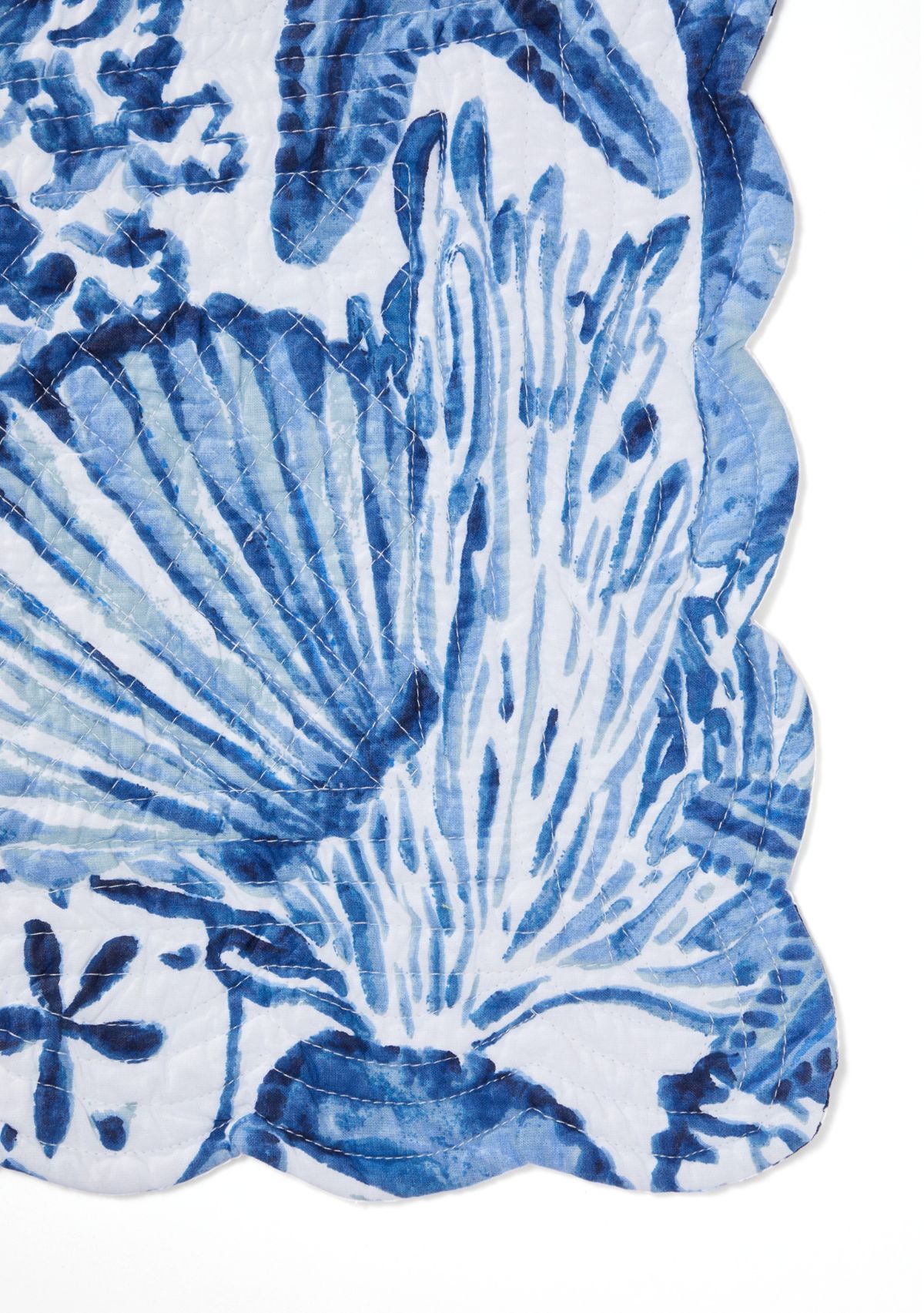 Blue and White Reversible Coastal Quilted Scalloped Placemat
