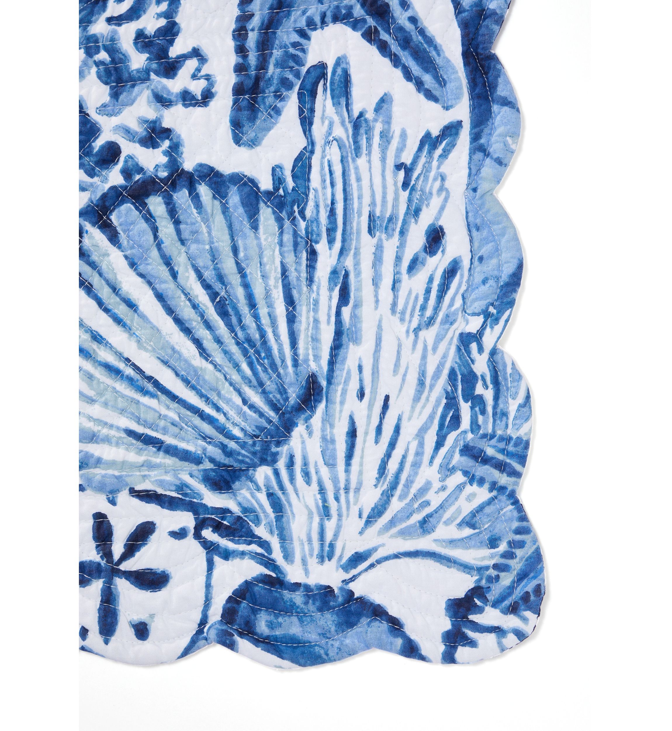 Blue and White Reversible Coastal Quilted Scalloped Placemat