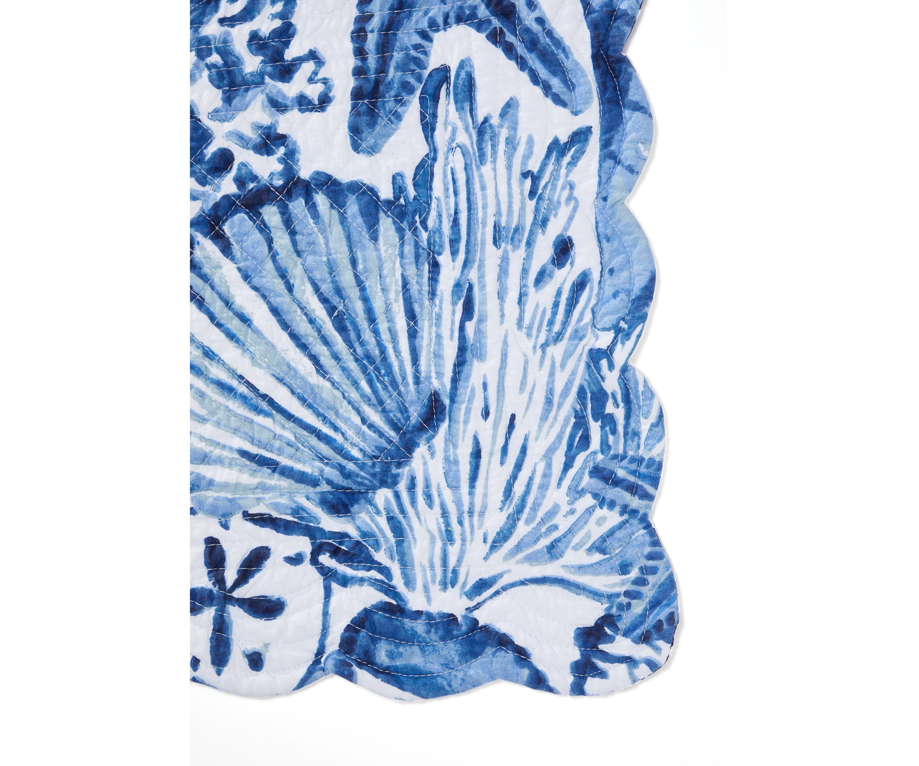 Blue and White Reversible Coastal Quilted Scalloped Placemat