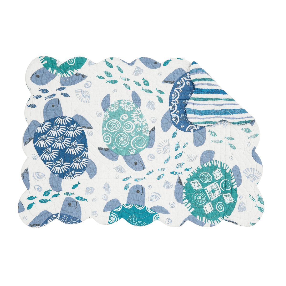Turtle Bay Quilted Reversible Blue Coastal Placemat Set of 6