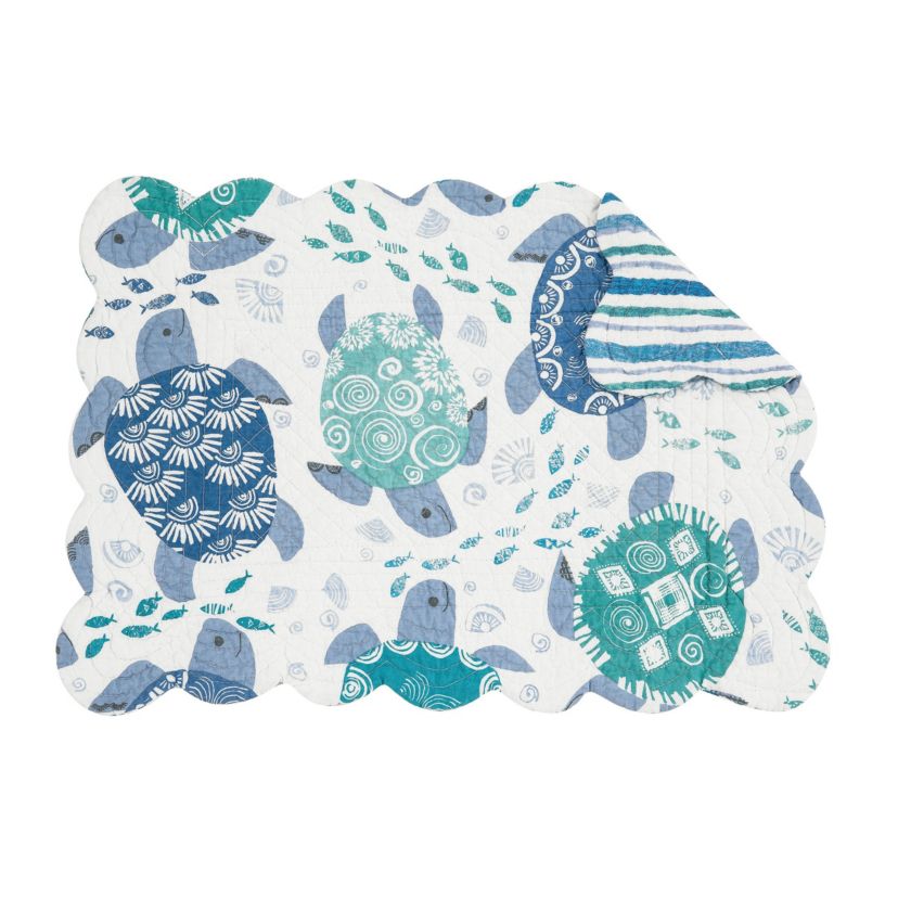 Turtle Bay Quilted Reversible Blue Coastal Placemat Set of 6