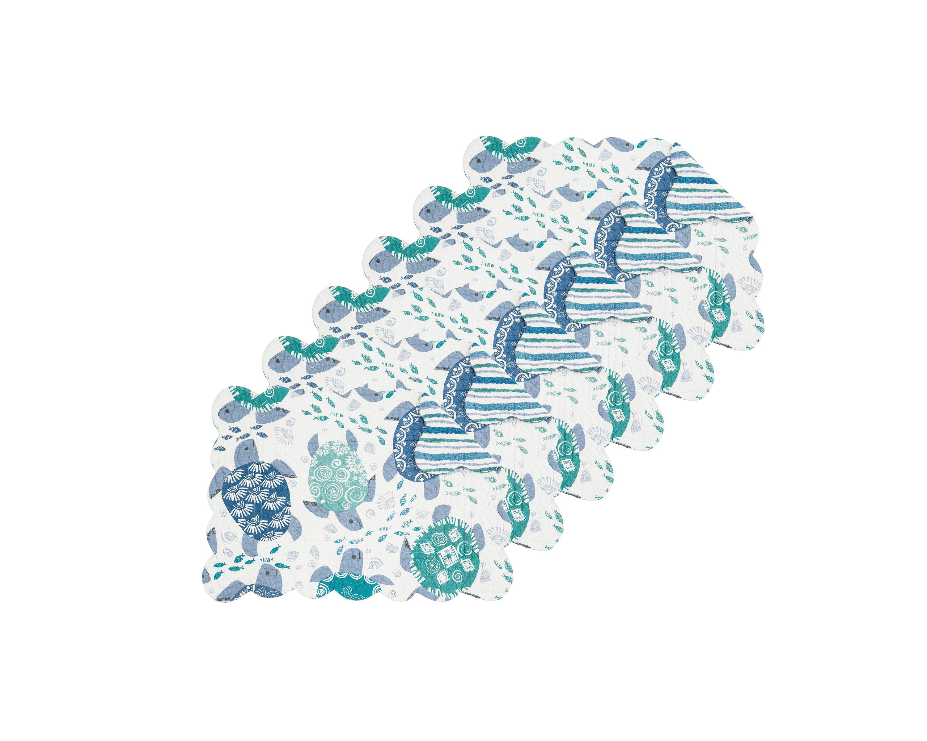 Turtle Bay Quilted Reversible Blue Coastal Placemat Set of 6
