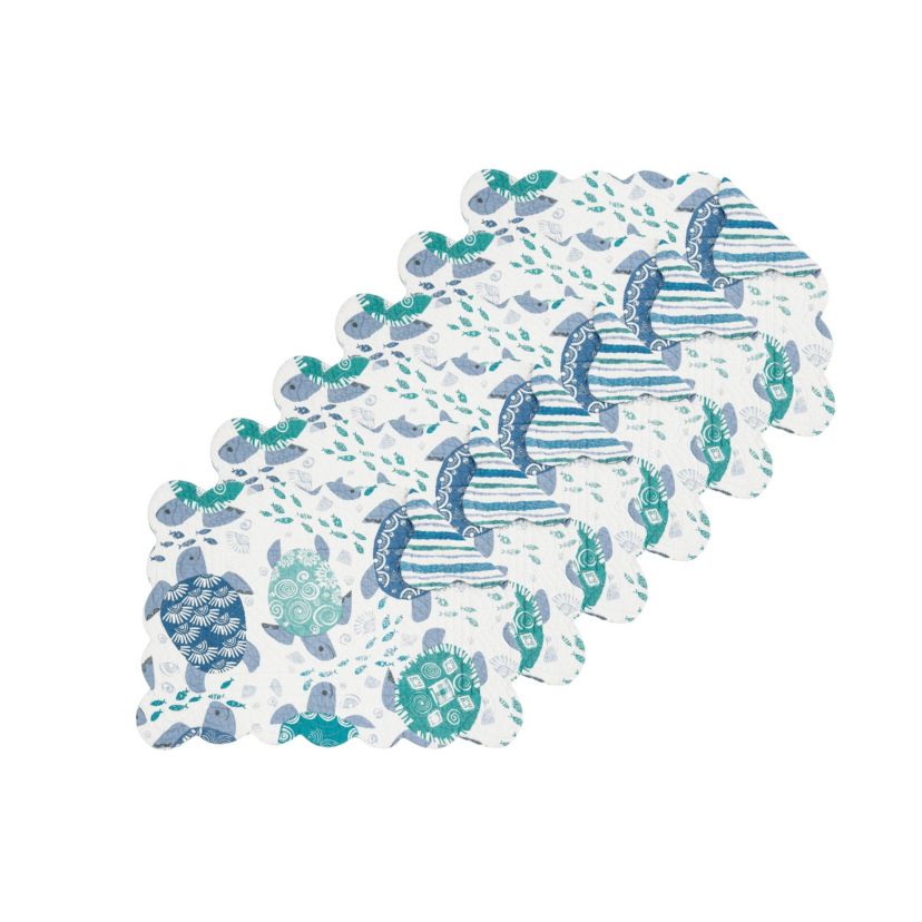 Turtle Bay Quilted Reversible Blue Coastal Placemat Set of 6