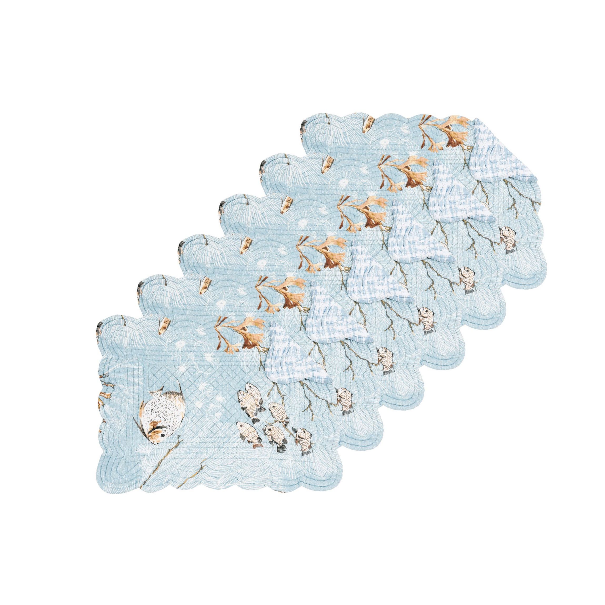 Meraki Island Quilted Reversible Blue Coastal Placemat Set of 6
