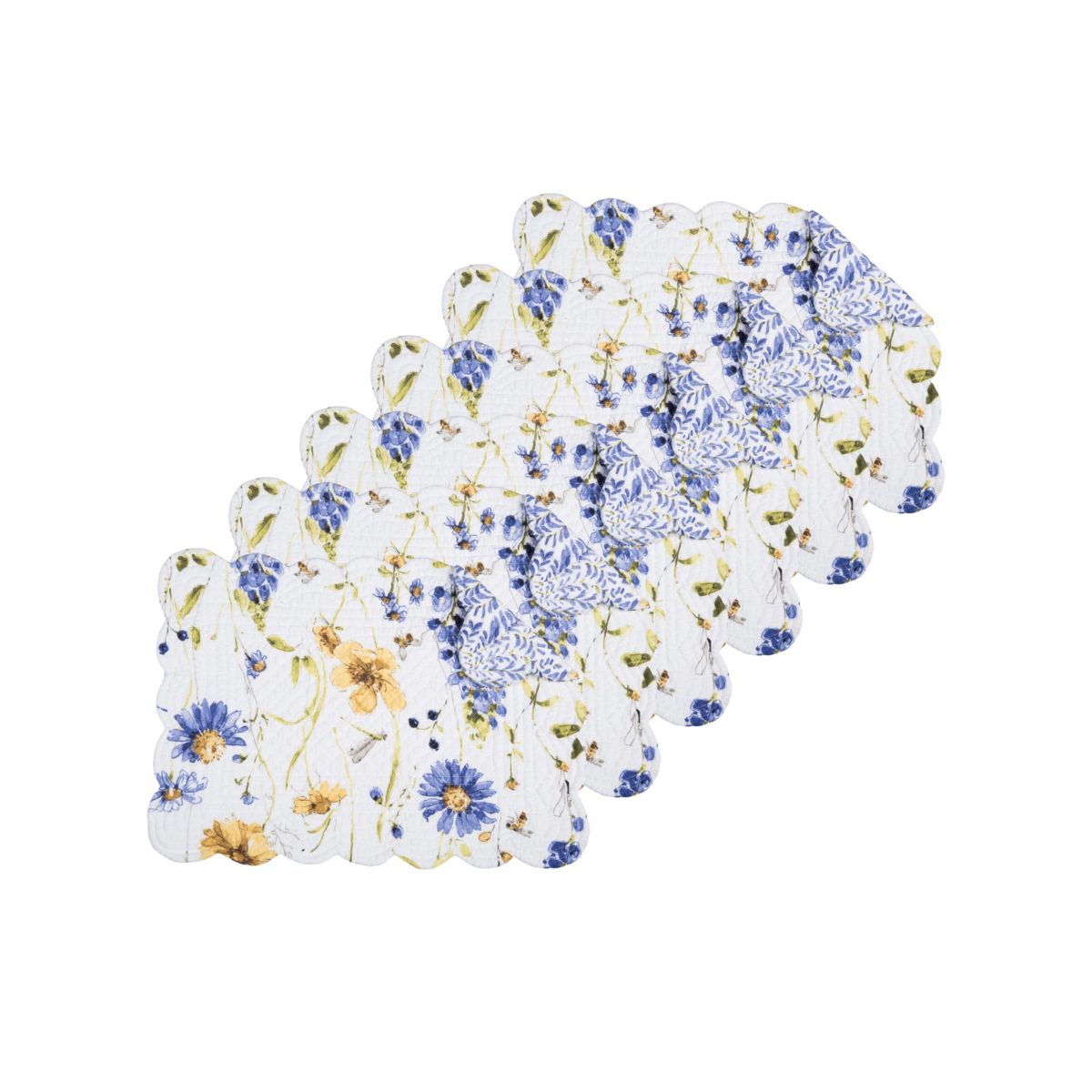 Lovely Blues Cotton  Rectangle Quilted Placemats Set of 6