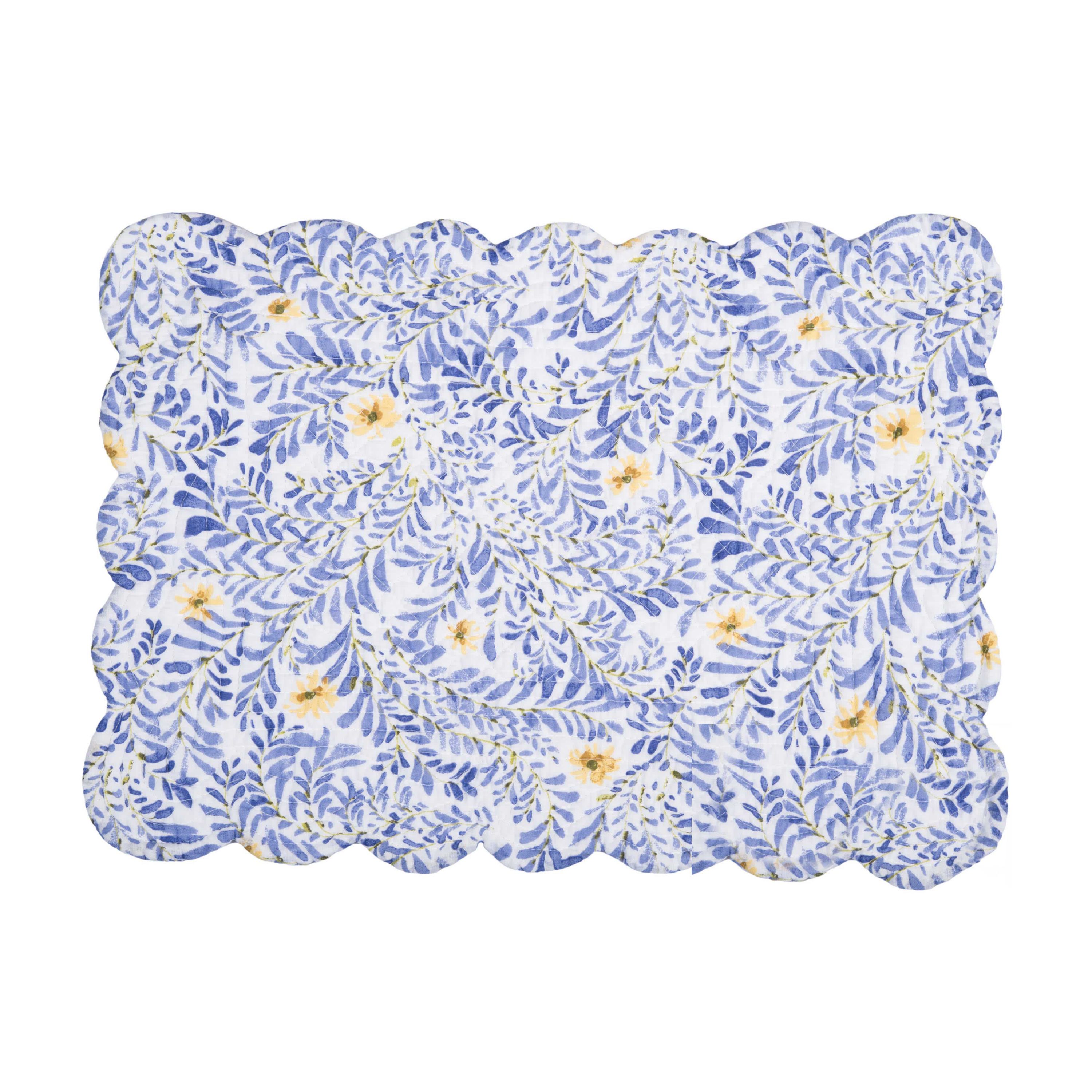 Lovely Blues Cotton  Rectangle Quilted Placemats Set of 6