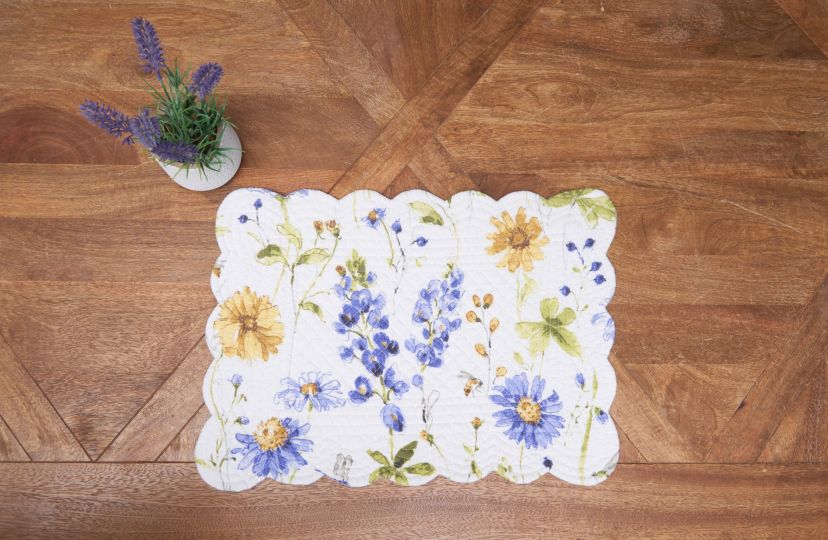 Lovely Blues Cotton  Rectangle Quilted Placemats Set of 6