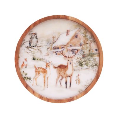 Gallerie II Christmas Winter Woodlands Deer Acacia Wood Serving Tray, Brown