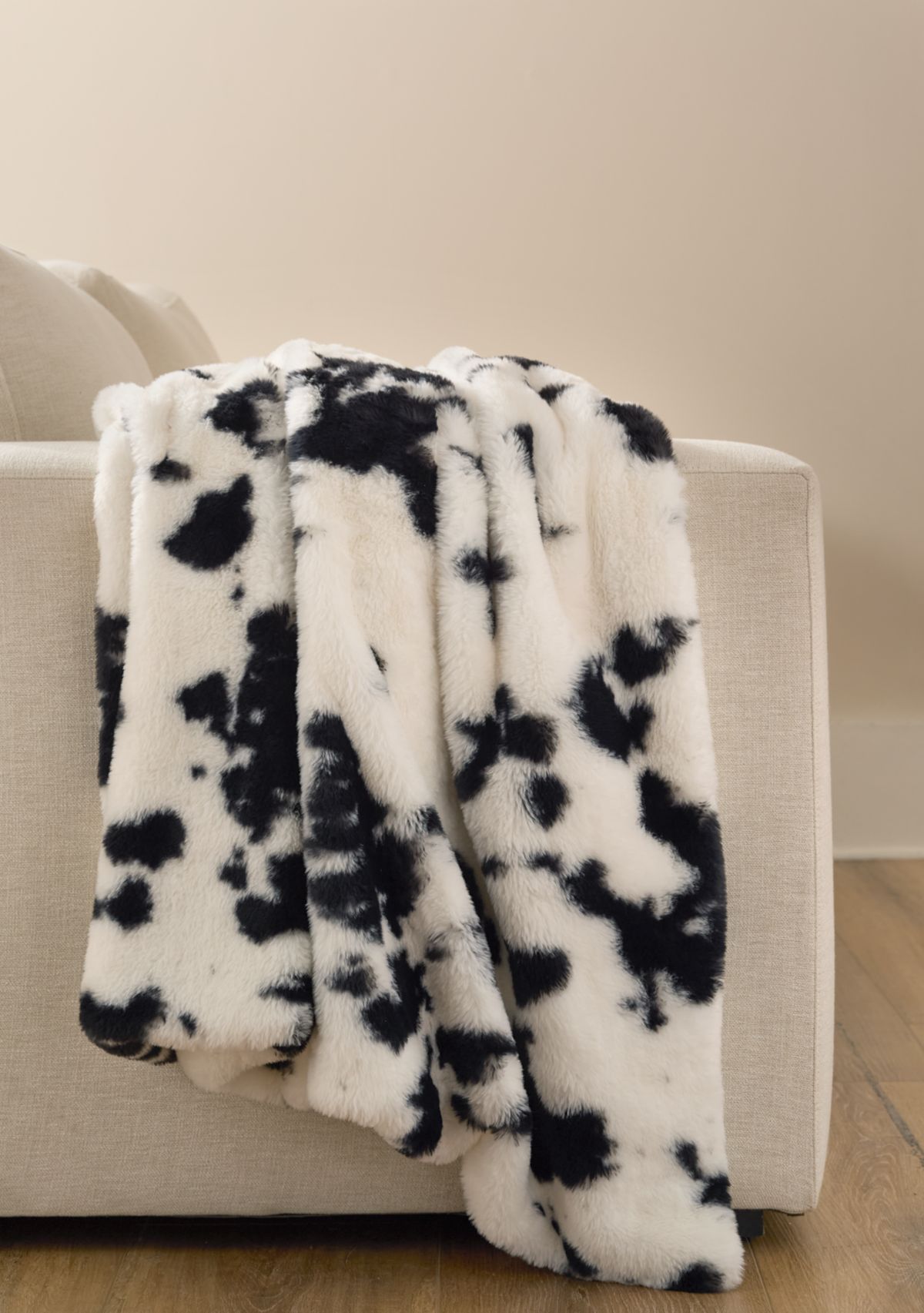 Cow Print Faux Fur Throw Blanket