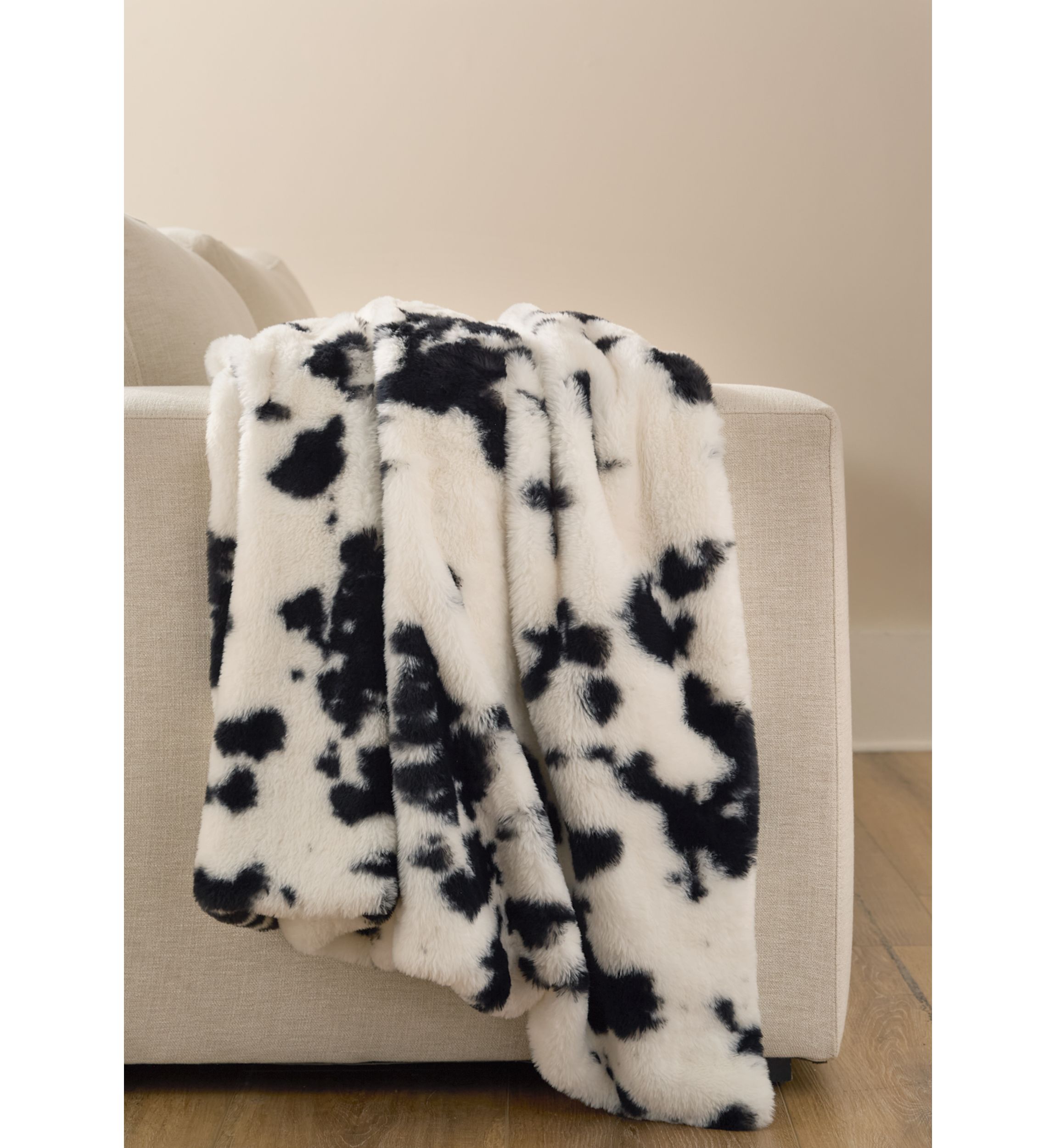 Cow Print Faux Fur Throw Blanket