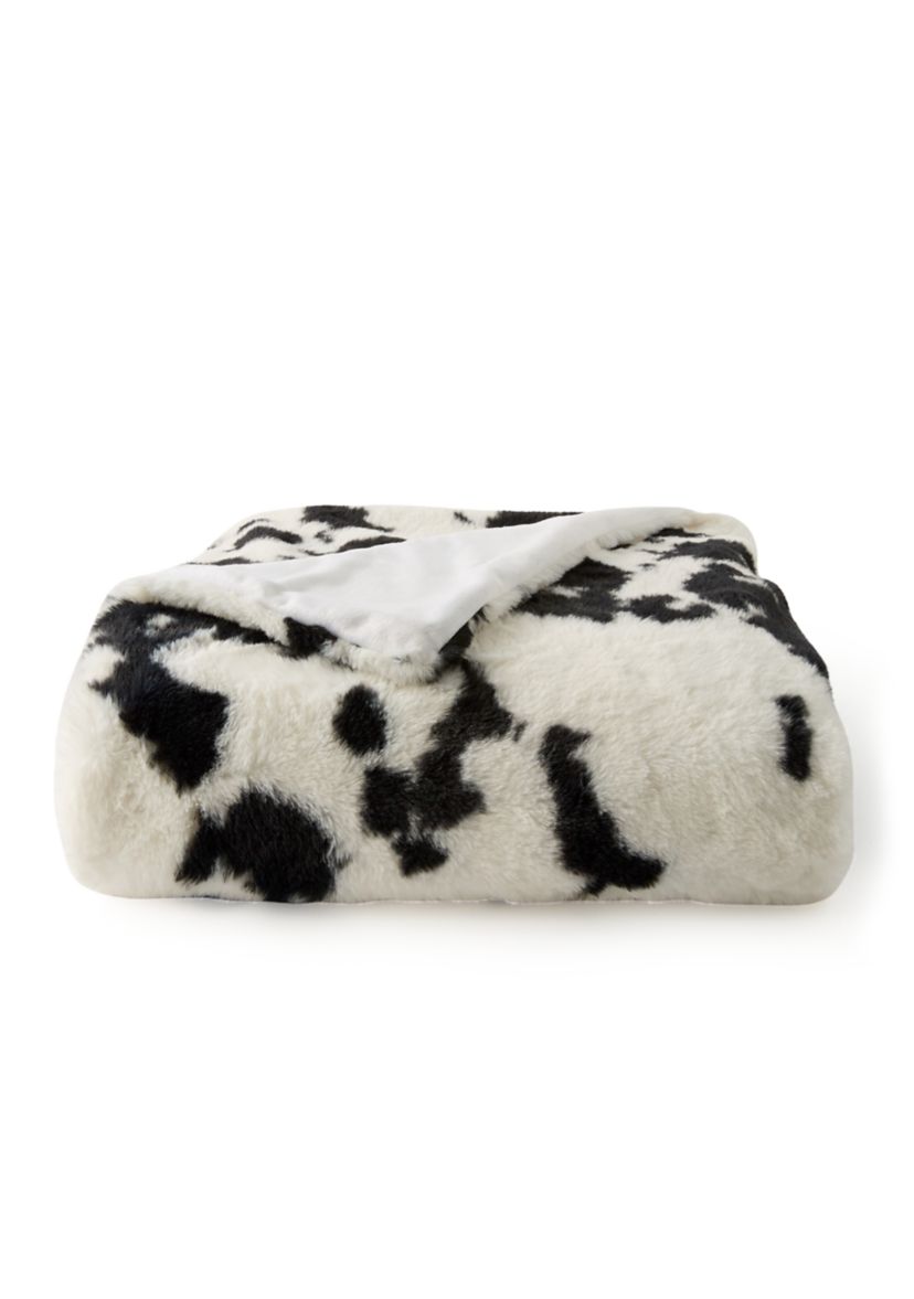 Cow Print Faux Fur Throw Blanket