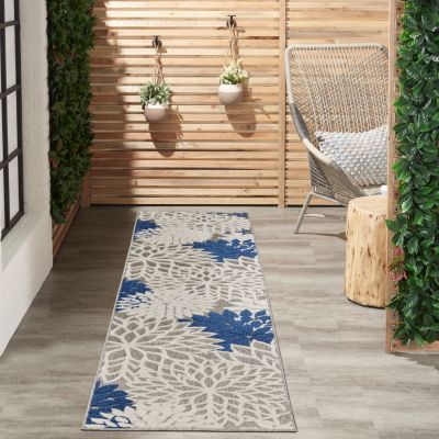 Nourison Aloha Tropical Indoor/Outdoor Rug, Navy Blue, 2 x 10 Runner