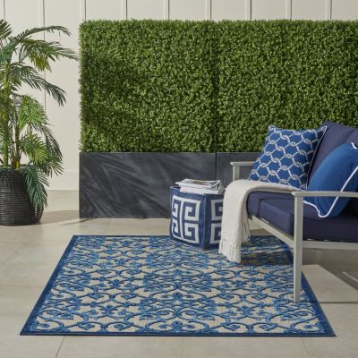 Indoor Outdoor Doormat Blue 24 in. x 36 in. Chevron Floor Mat