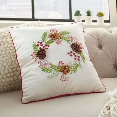 Ribbon Emb Pinecones Pillow