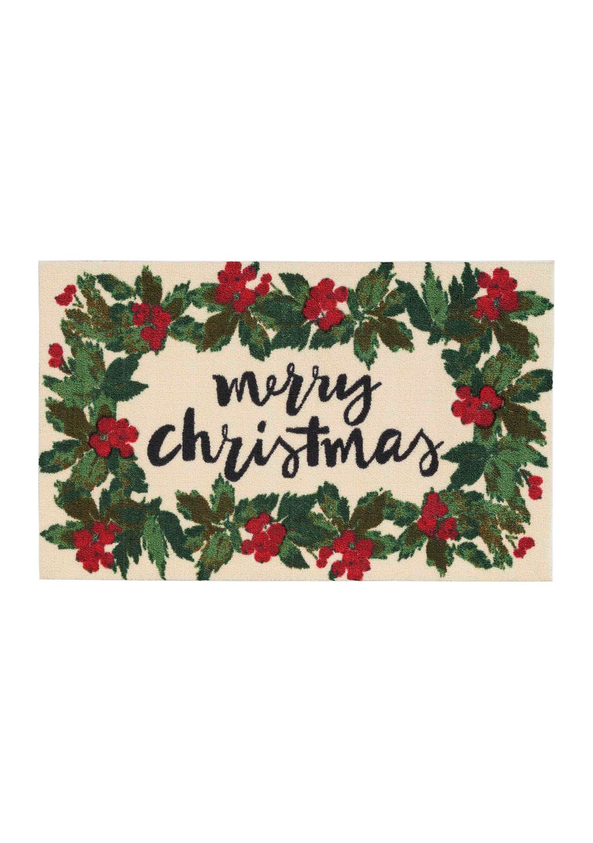 Merry Christmas Poinsettia Accent Rug