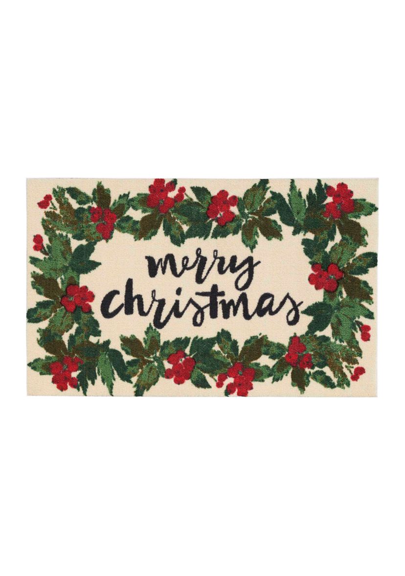 Merry Christmas Poinsettia Accent Rug