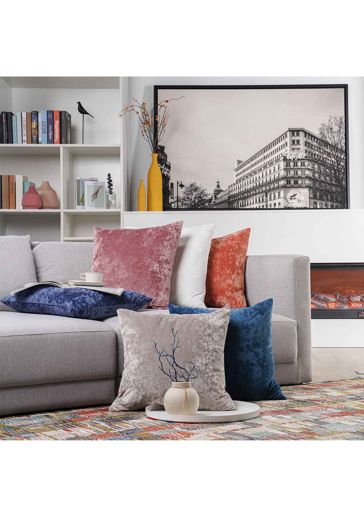 Yaffa Solid Crushed Greek Velvet Pillow