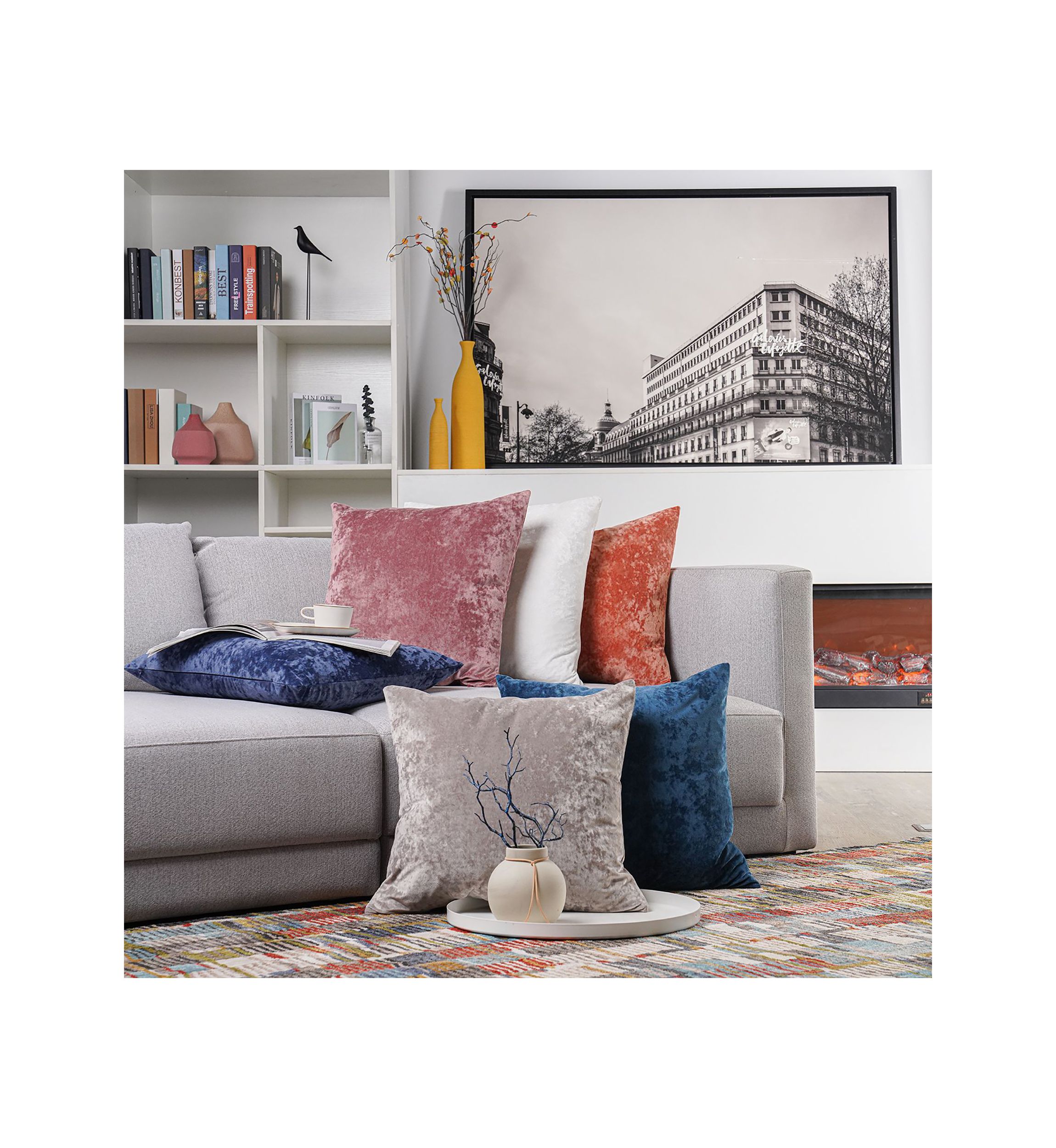 Yaffa Solid Crushed Greek Velvet Pillow