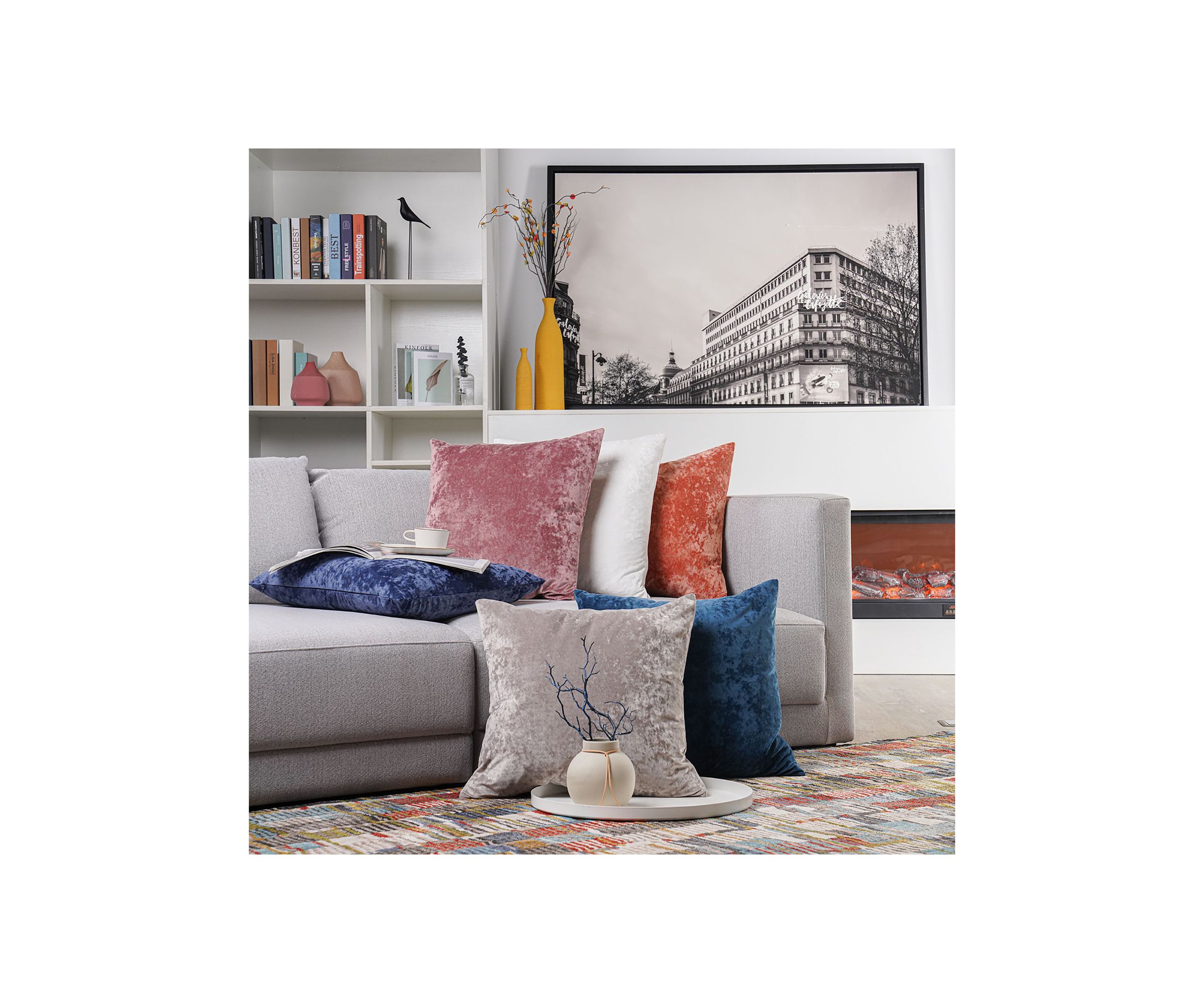 Yaffa Solid Crushed Greek Velvet Pillow