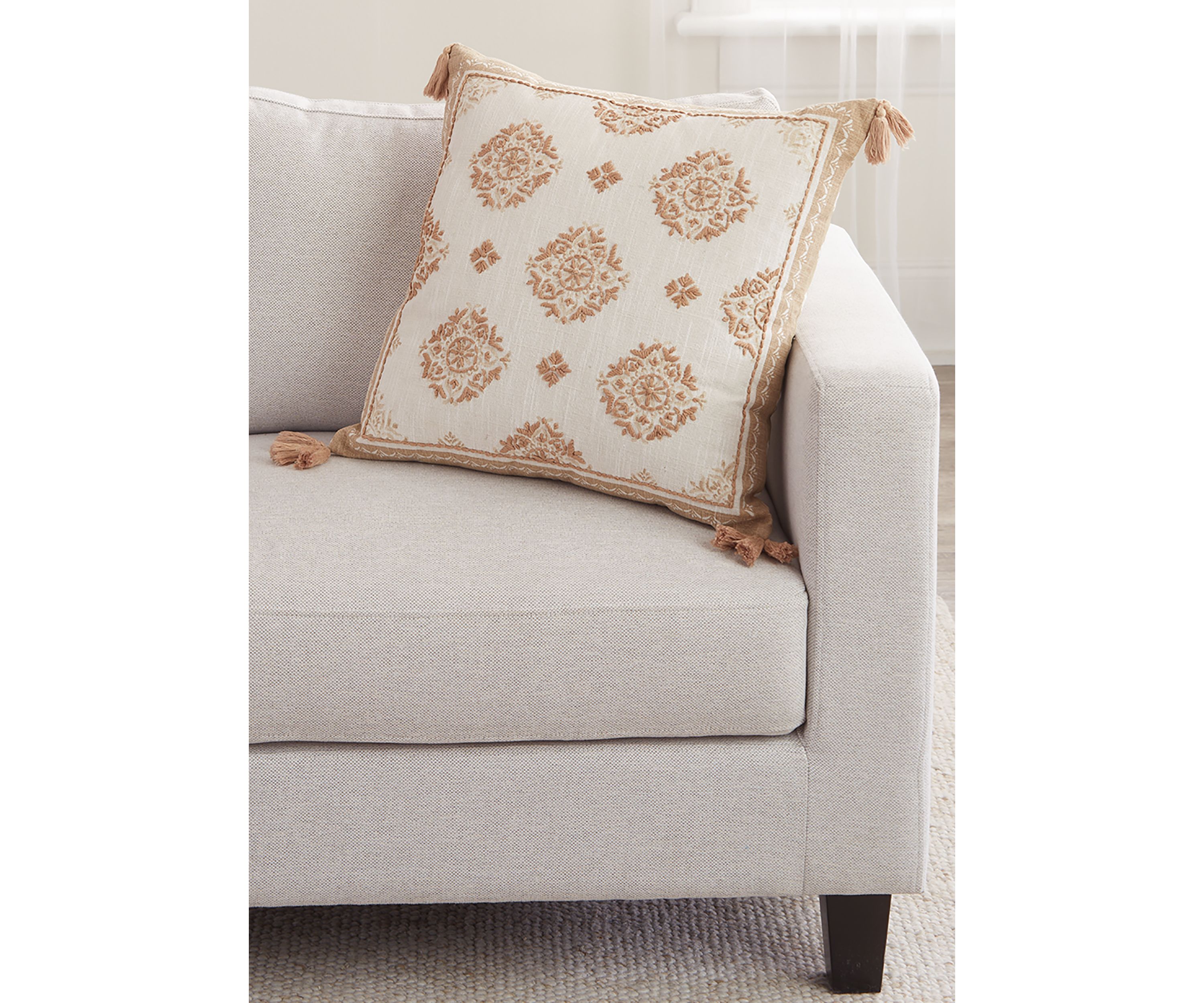 Tan Stitched Tassel Decorative Pillow 