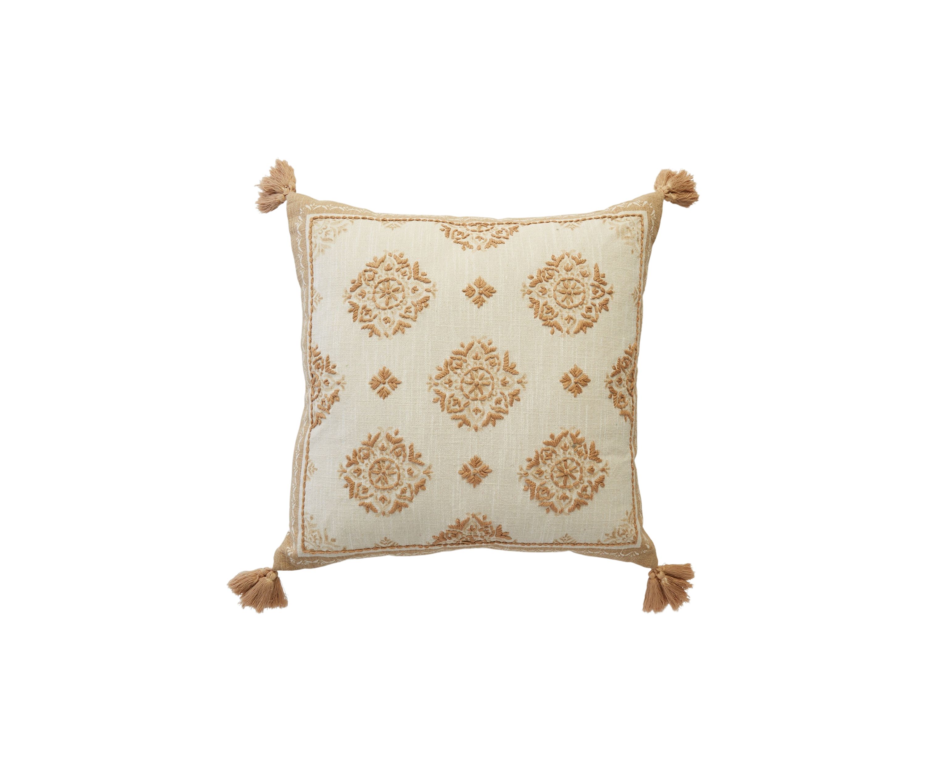 Tan Stitched Tassel Decorative Pillow 