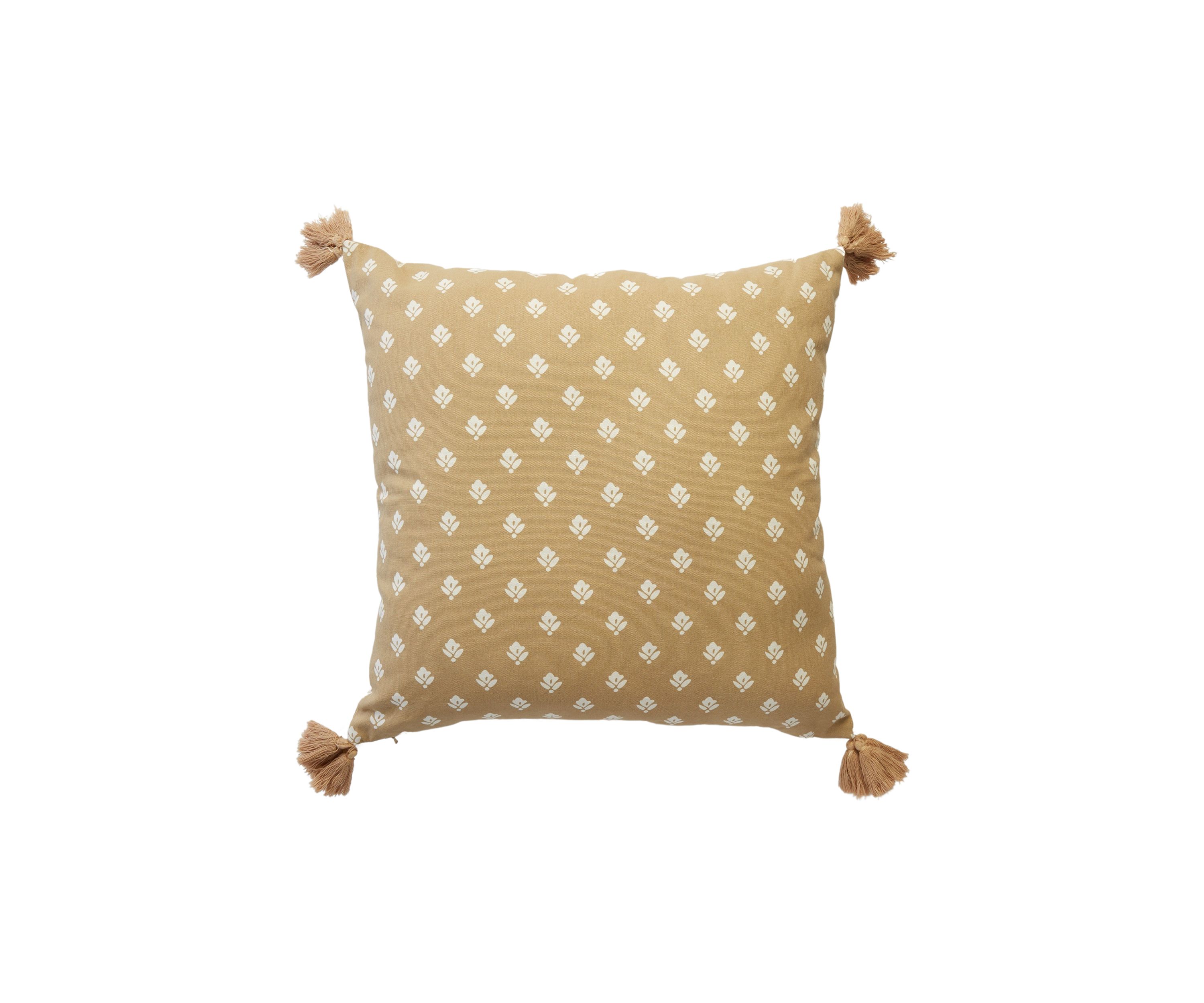 Tan Stitched Tassel Decorative Pillow 
