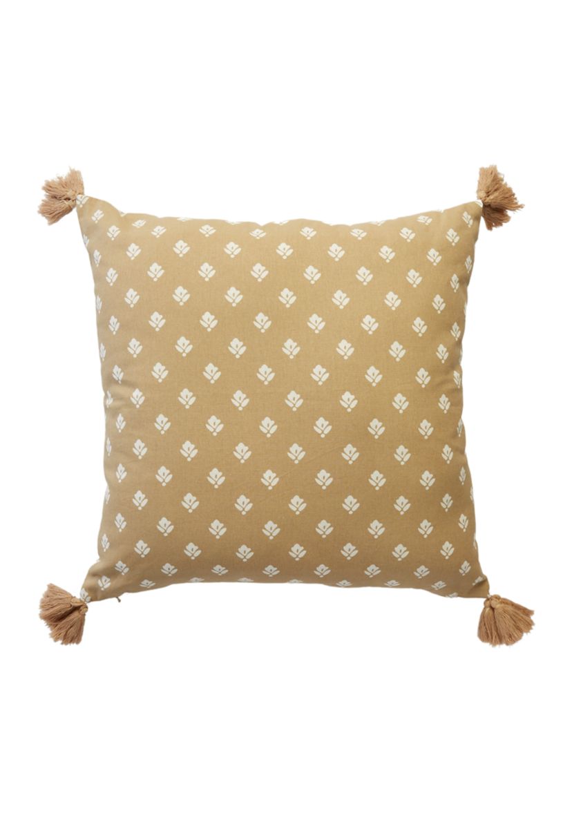 Tan Stitched Tassel Decorative Pillow 