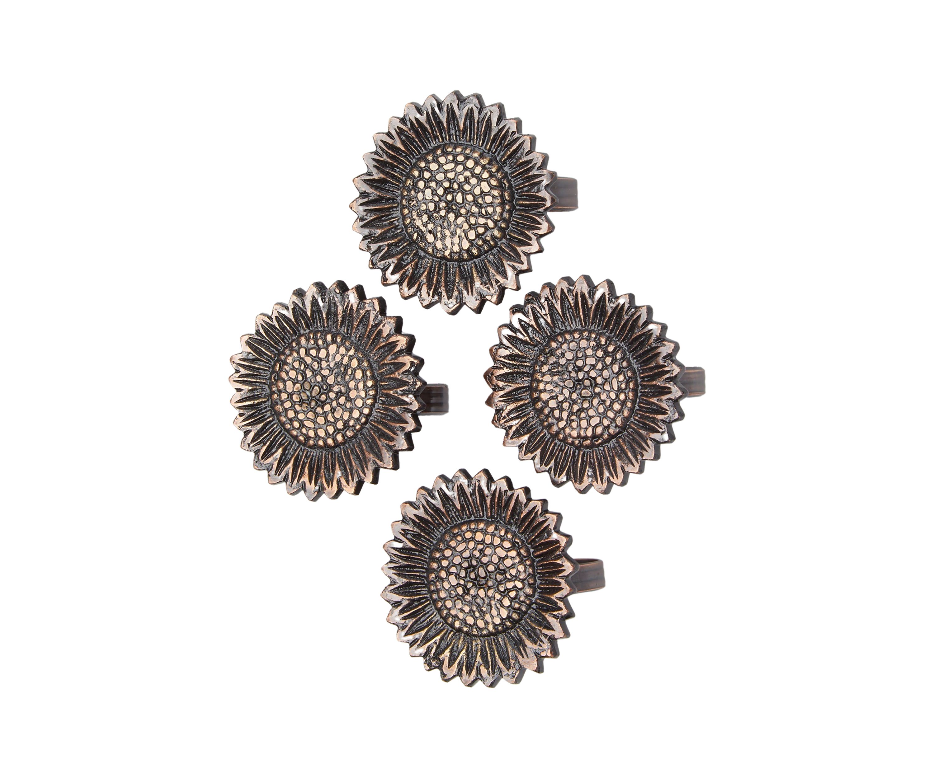 Bronze Sunflower Napkin Ring Set of 4