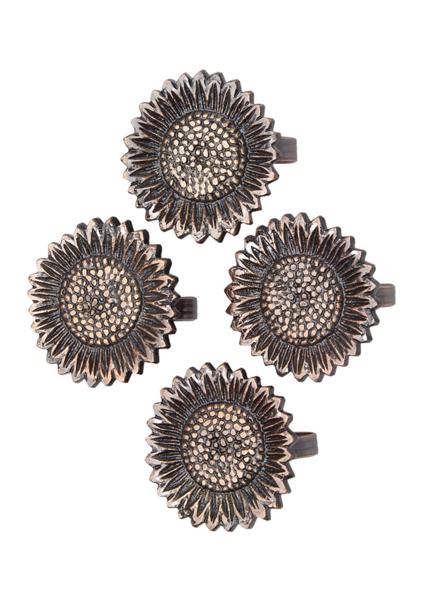Bronze Sunflower Napkin Ring Set of 4