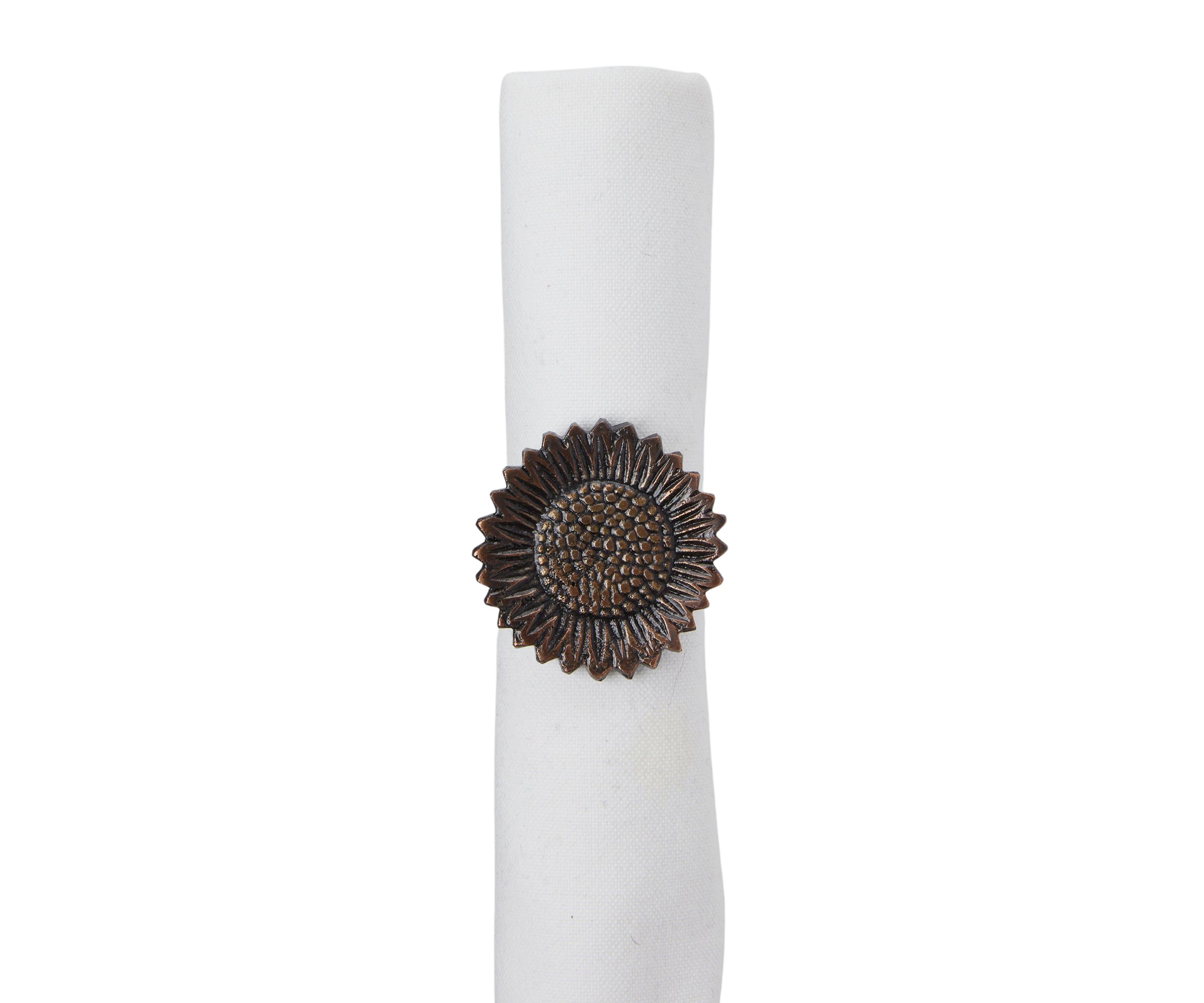 Bronze Sunflower Napkin Ring Set of 4