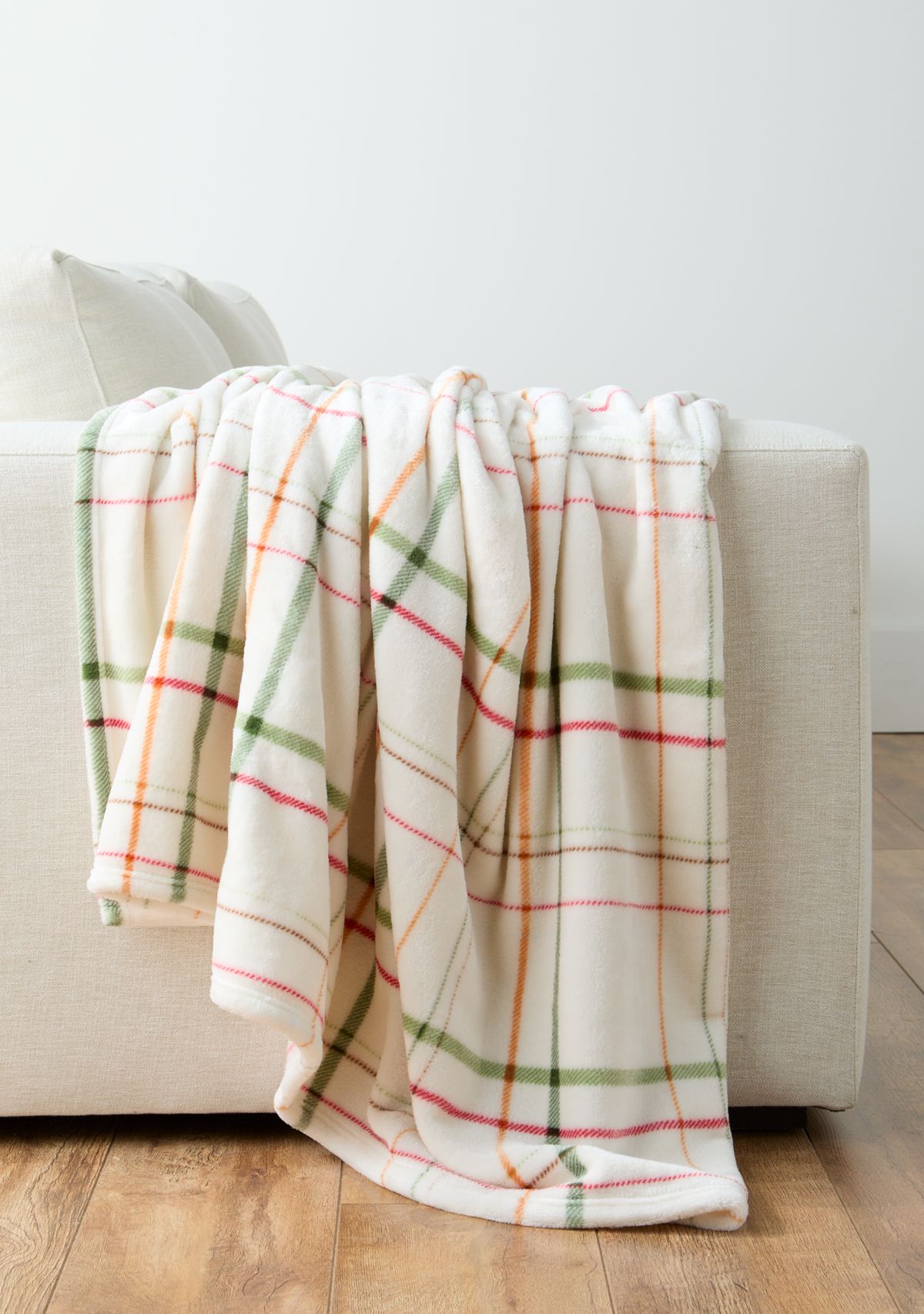 White Multi Plaid Plush Throw Blanket