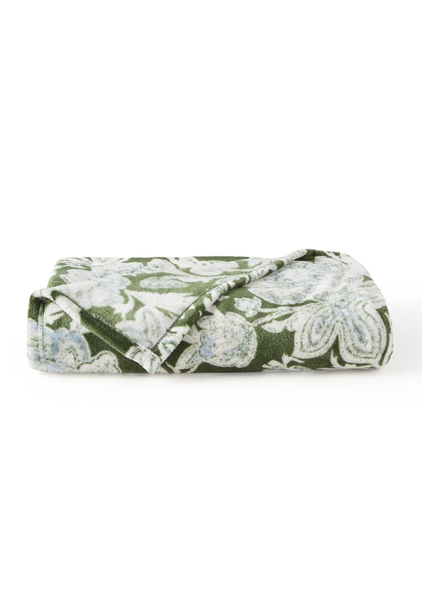 Blue Green Floral Plush Throw Blanket