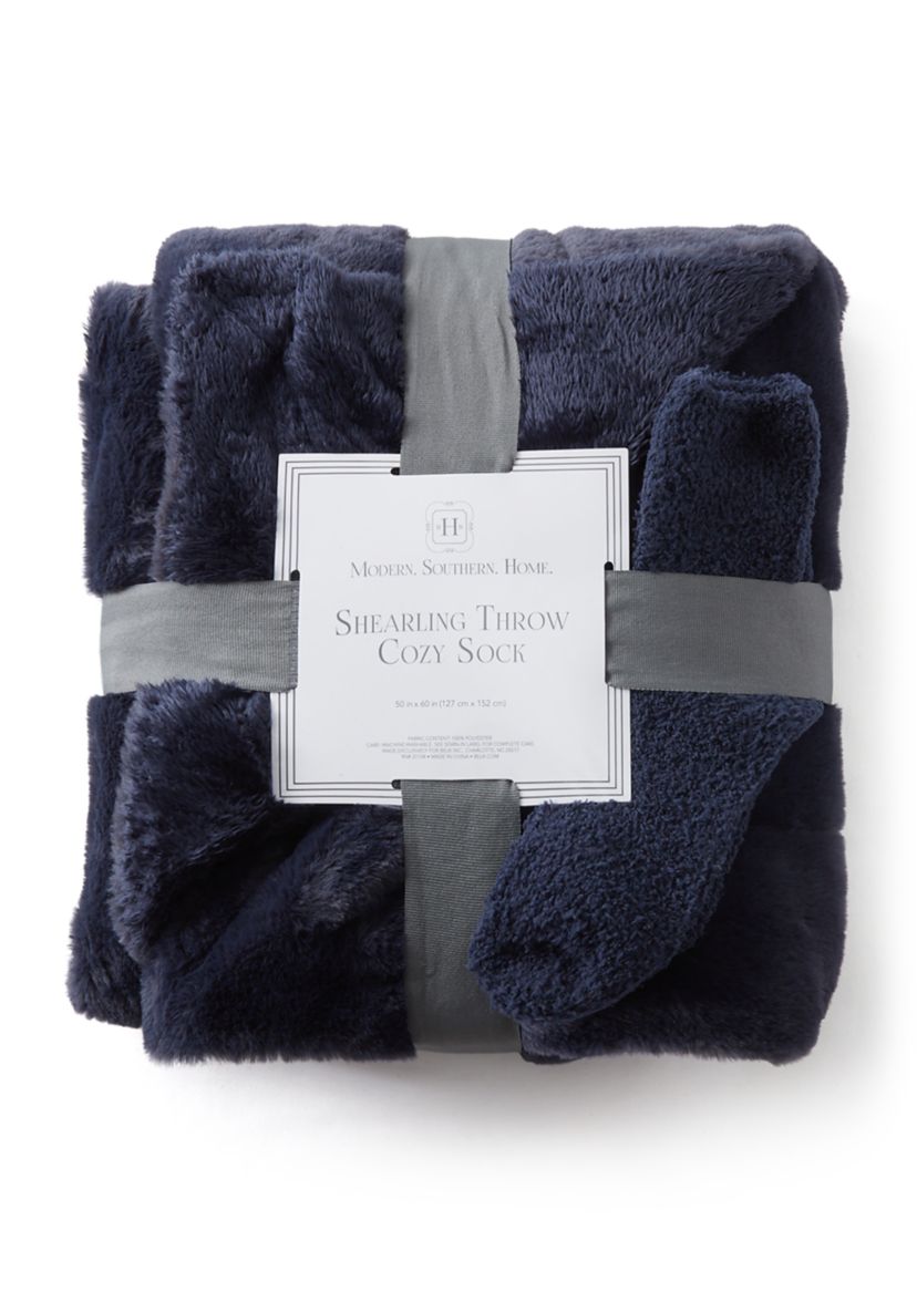 Shearling Throw Blanket and Cozy Sock Set
