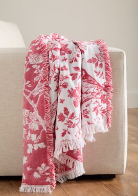 Biltmore Bird and Floral Tapestry Throw Blanket, Red