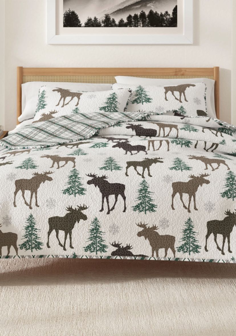 Wildlife Moose Printed Quilt Set