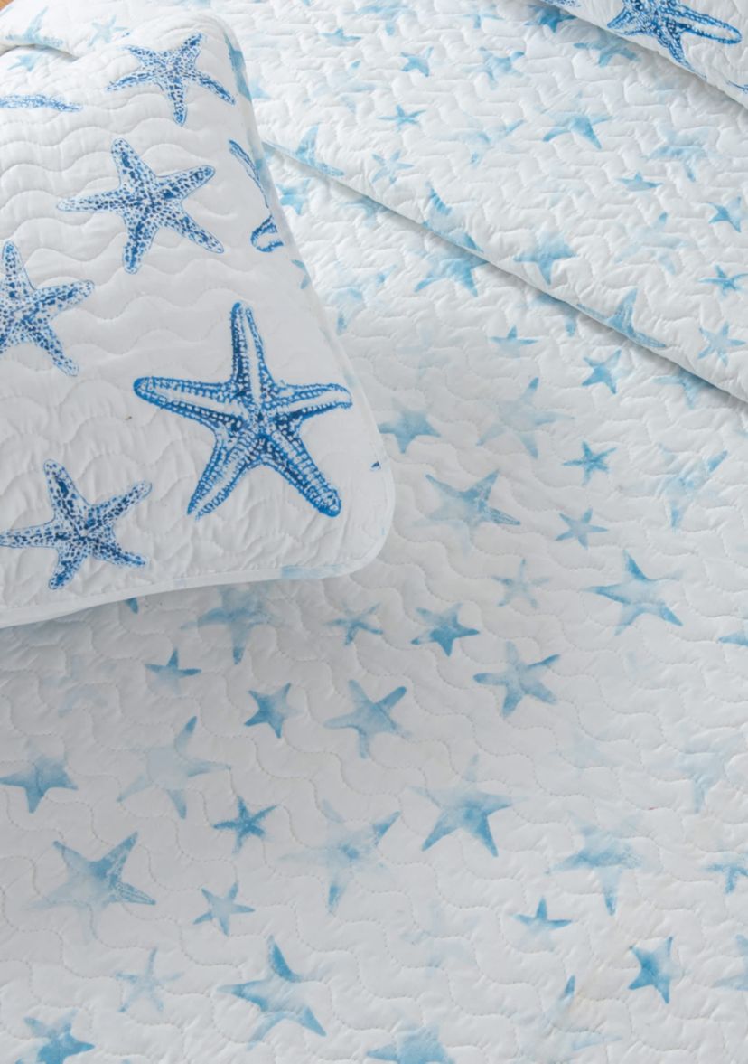 Starfish Printed Coastal Quilt Set