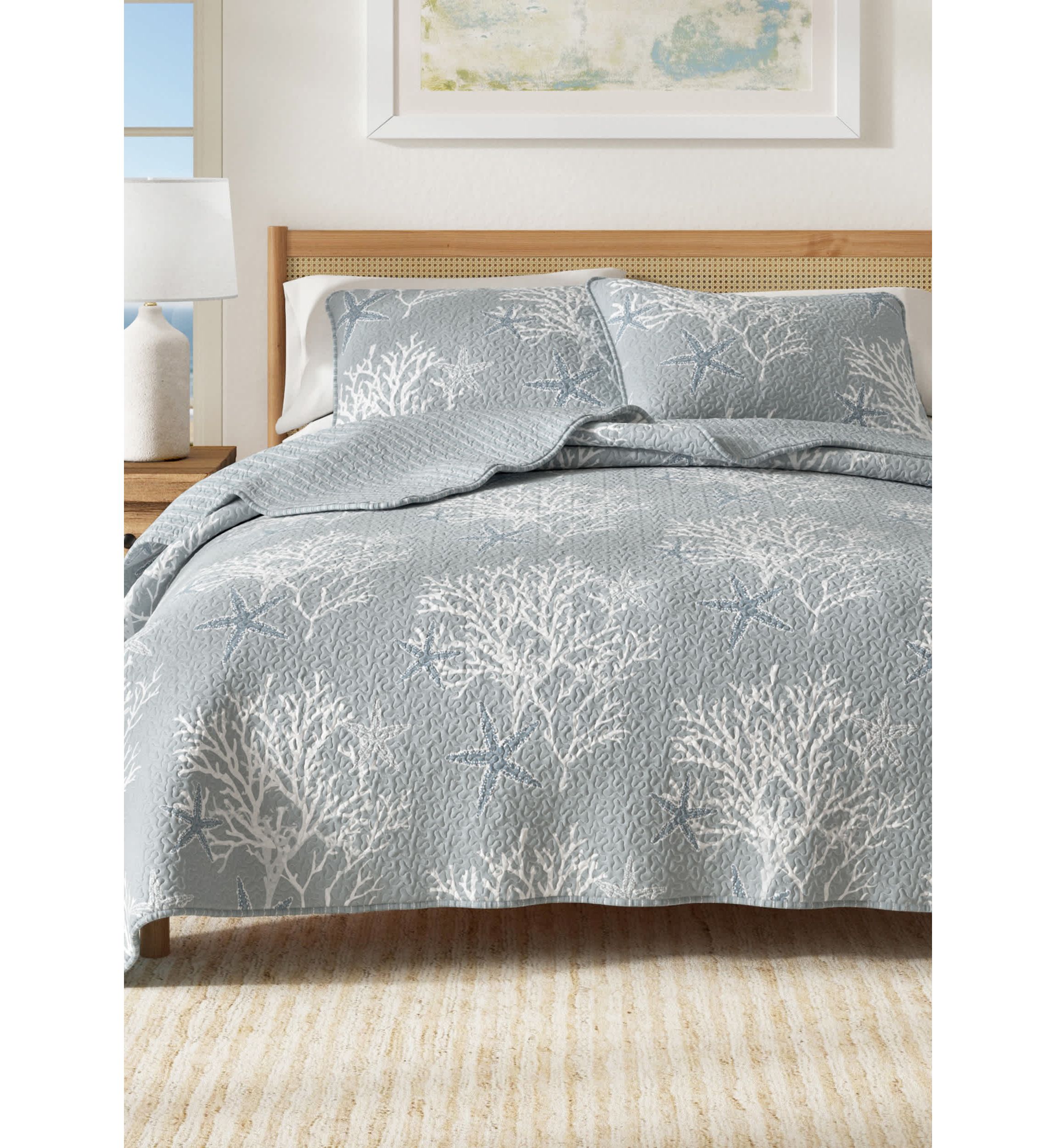 Blue / Grey Coral Coastal Quilt Set