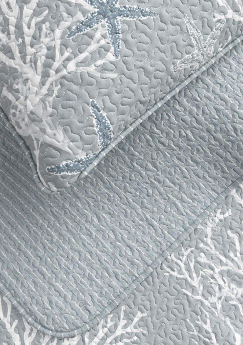 Blue / Grey Coral Coastal Quilt Set
