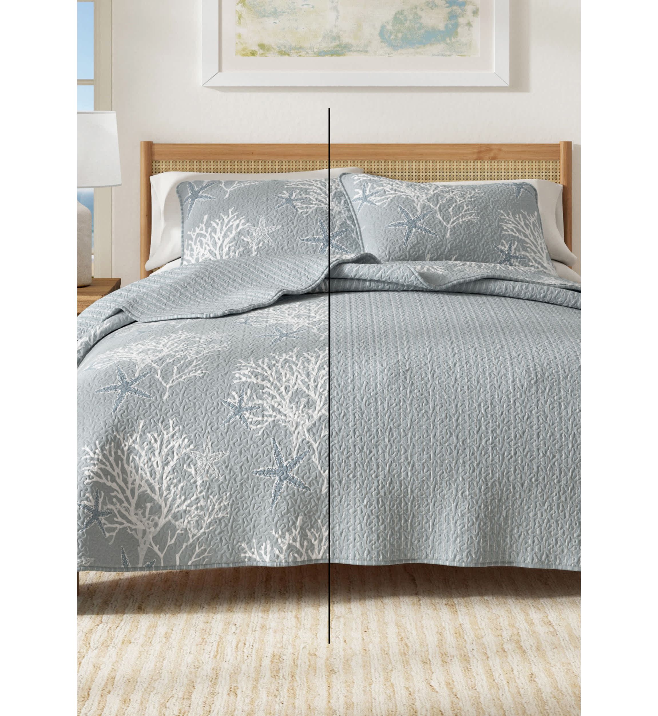 Blue / Grey Coral Coastal Quilt Set