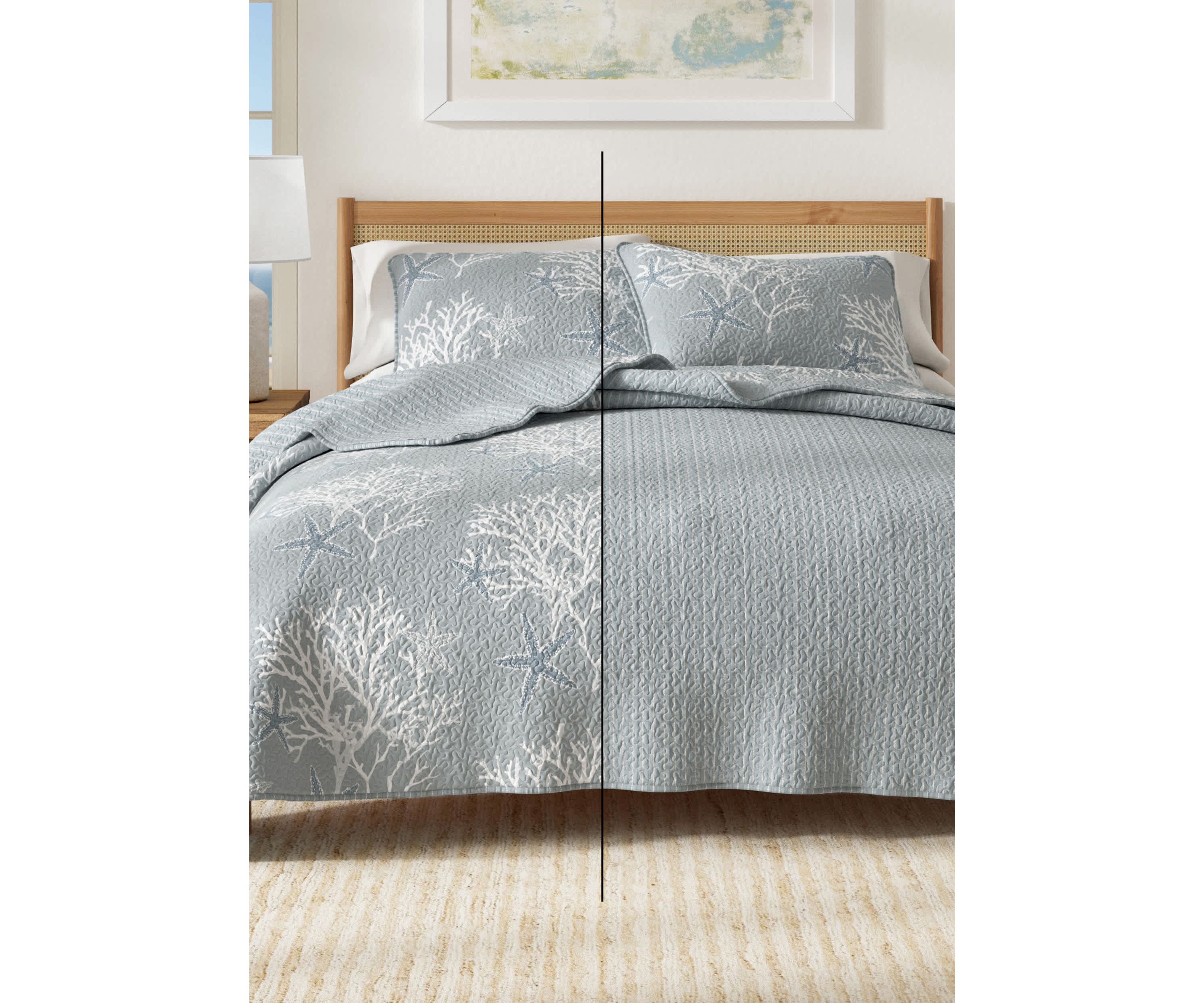 Blue / Grey Coral Coastal Quilt Set