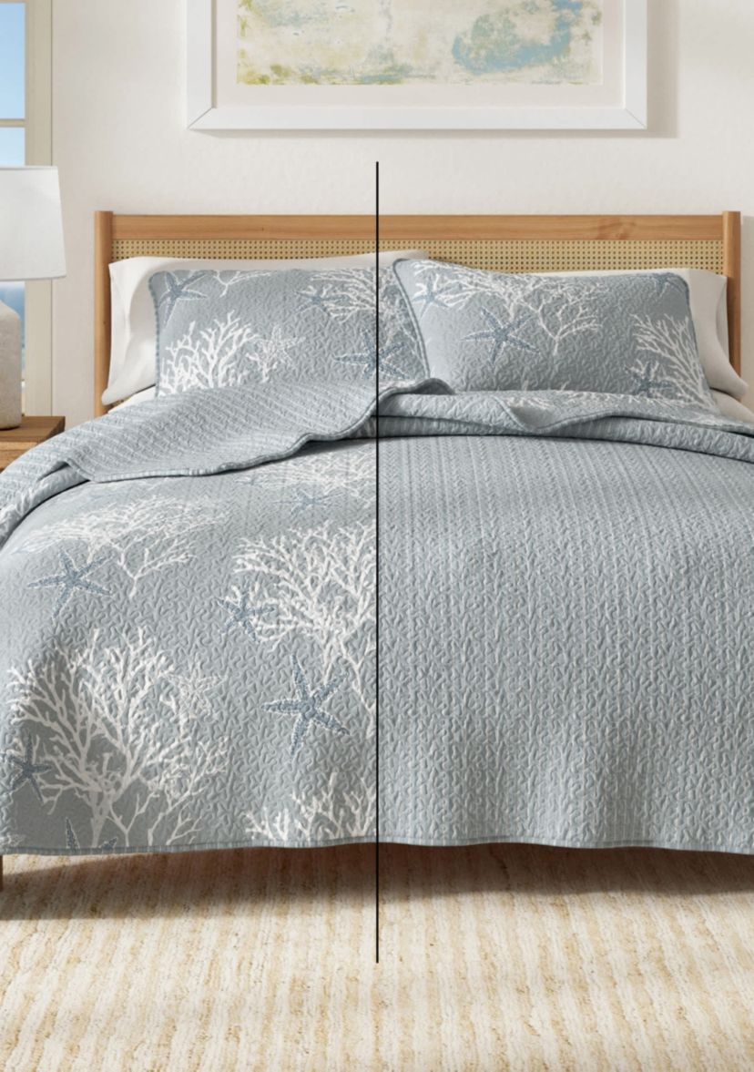 Blue / Grey Coral Coastal Quilt Set