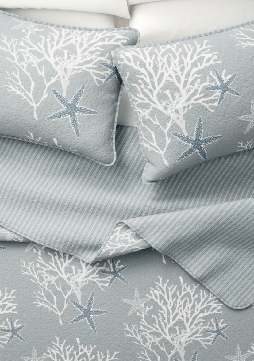 Blue / Grey Coral Coastal Quilt Set