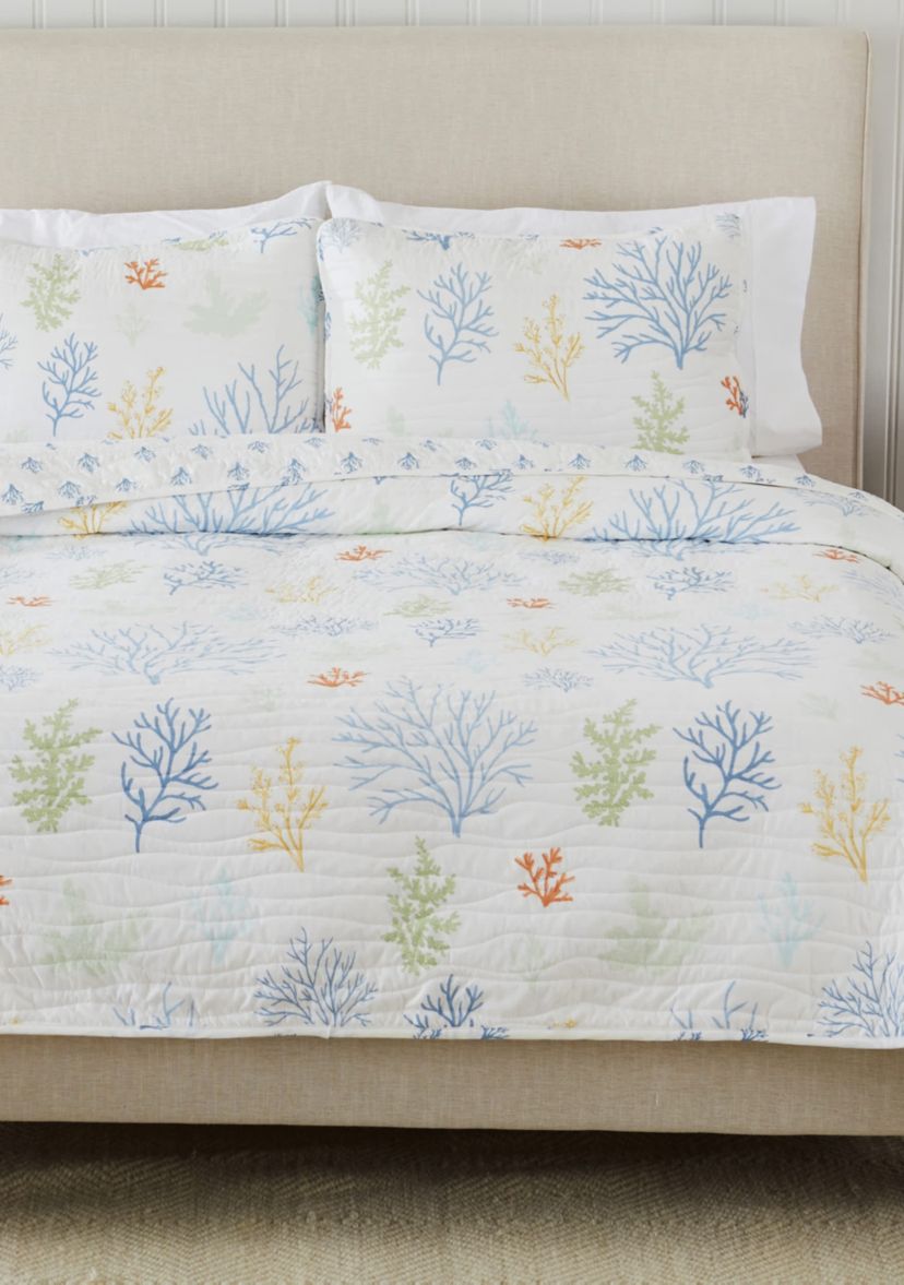 Colorful Coral Printed Quilt Set
