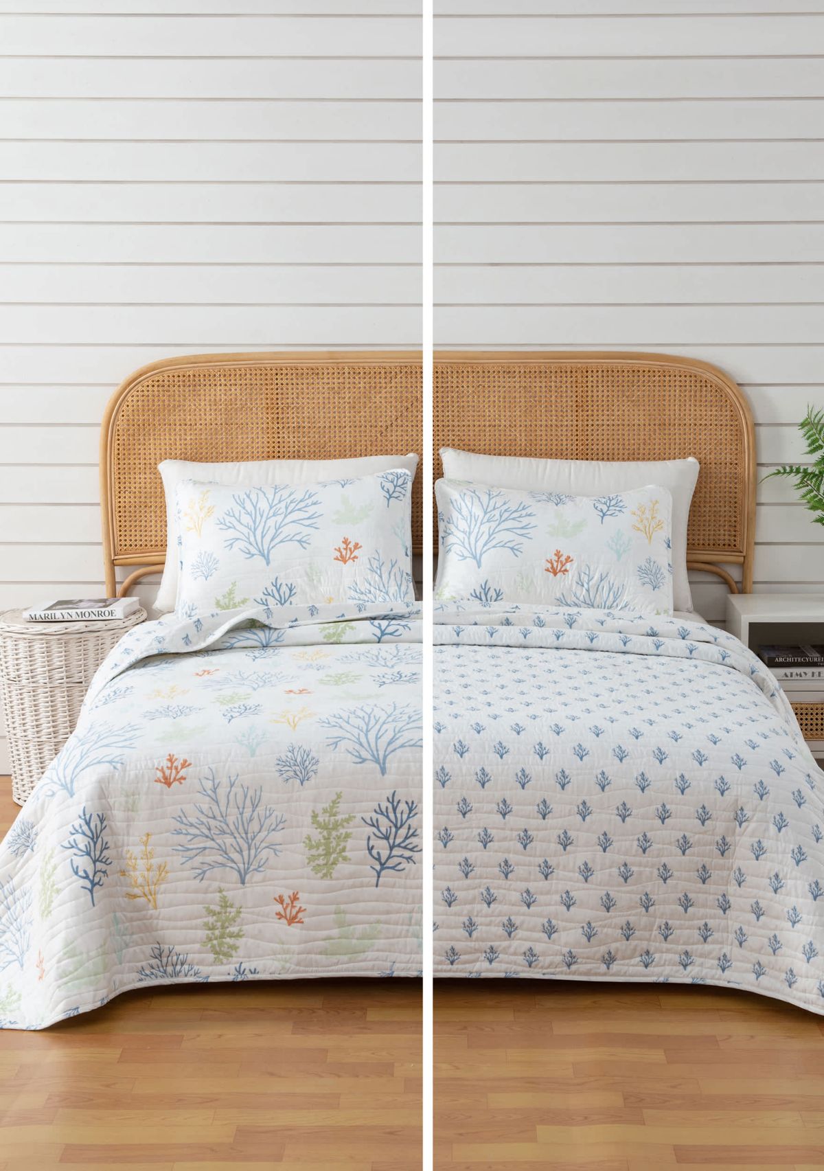 Colorful Coral Printed Quilt Set