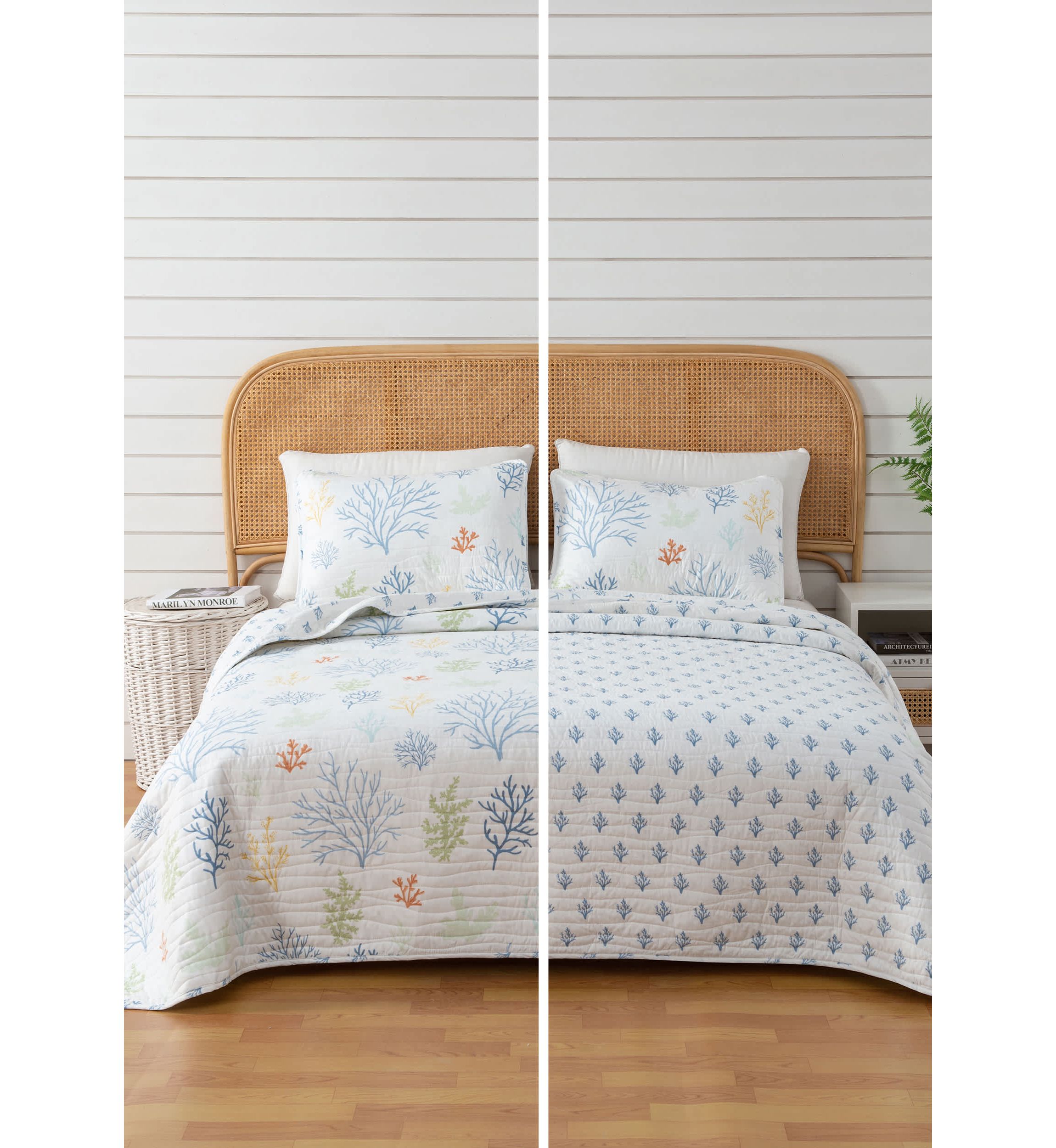 Colorful Coral Printed Quilt Set