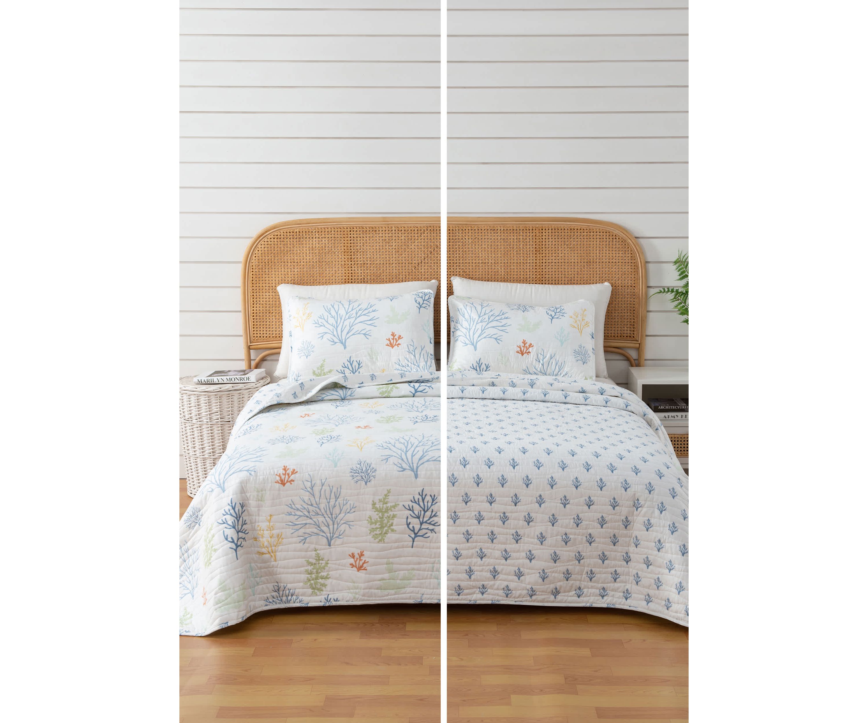 Colorful Coral Printed Quilt Set