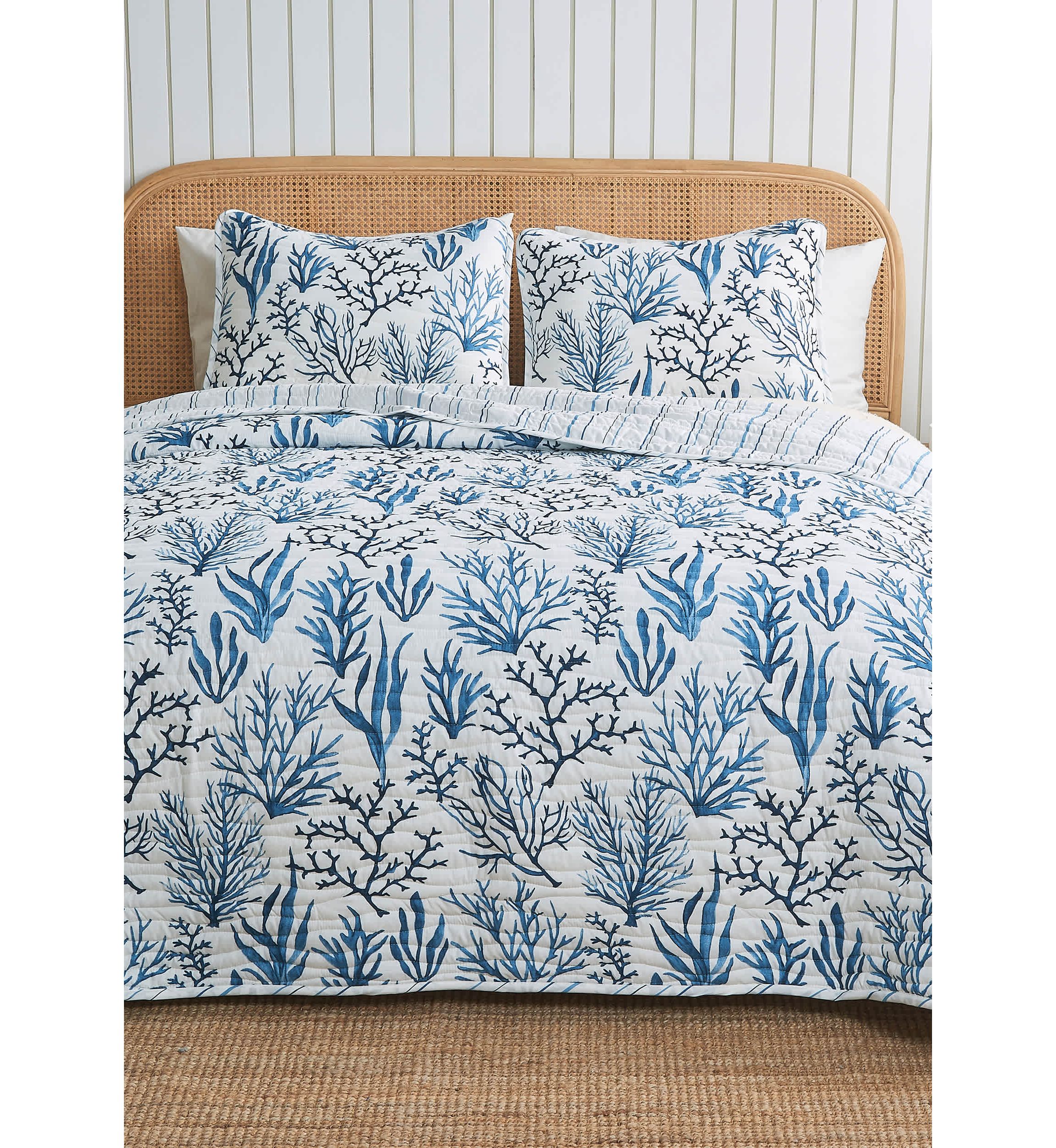 Navy Coral Coastal Quilt Set